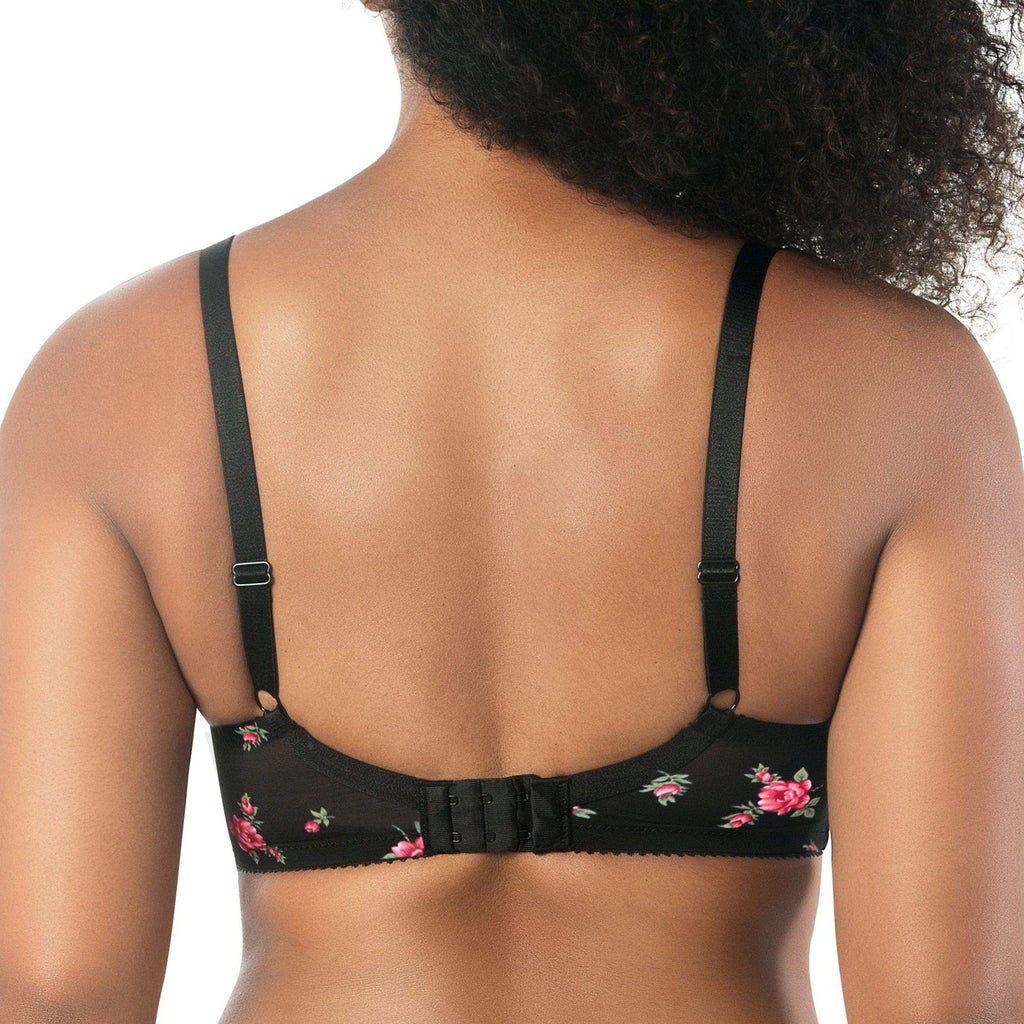Casey Full Bust Padded Plunge T-Shirt Bra - Black w/ Rose Print