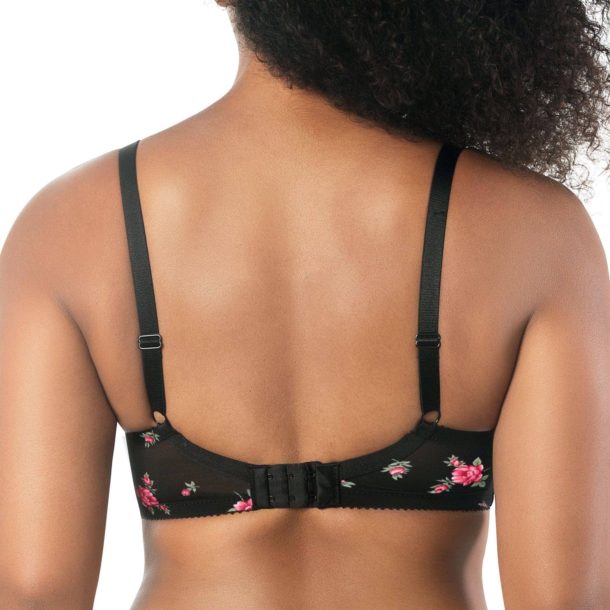 Casey Full Bust Padded Plunge T-Shirt Bra - Black w/ Rose Print