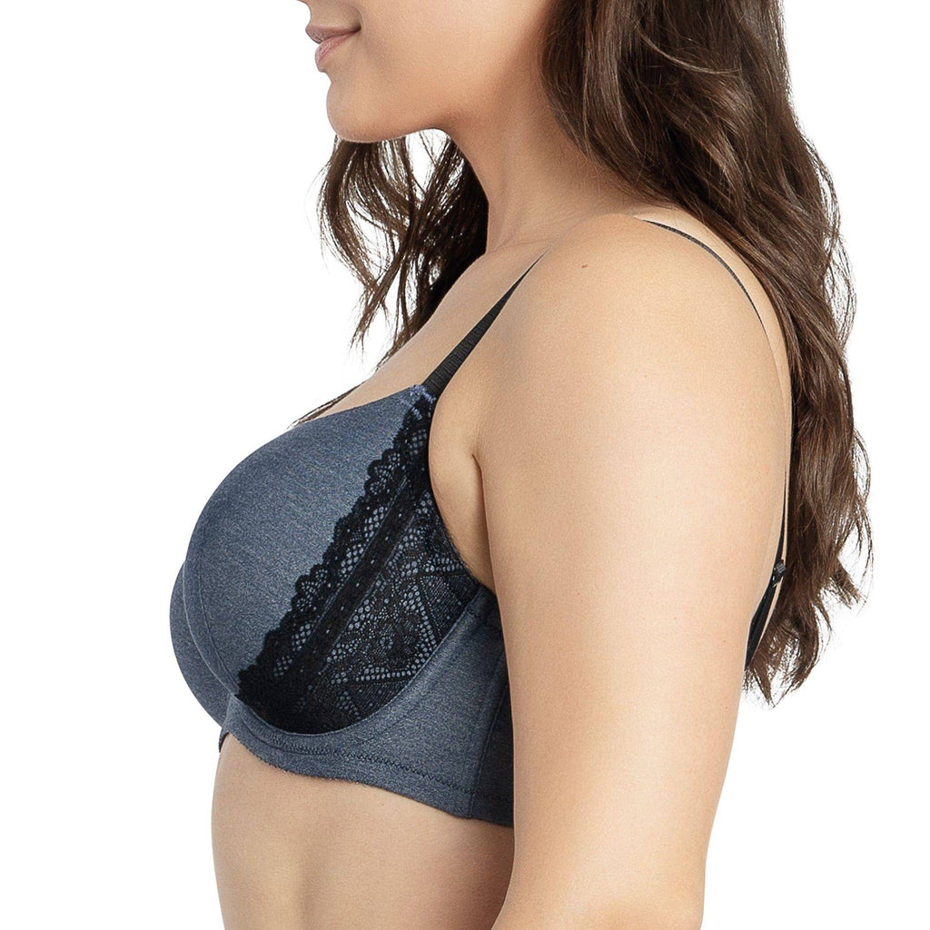 Casey Full Bust Padded Plunge T-Shirt Bra - Dark Blue Denim