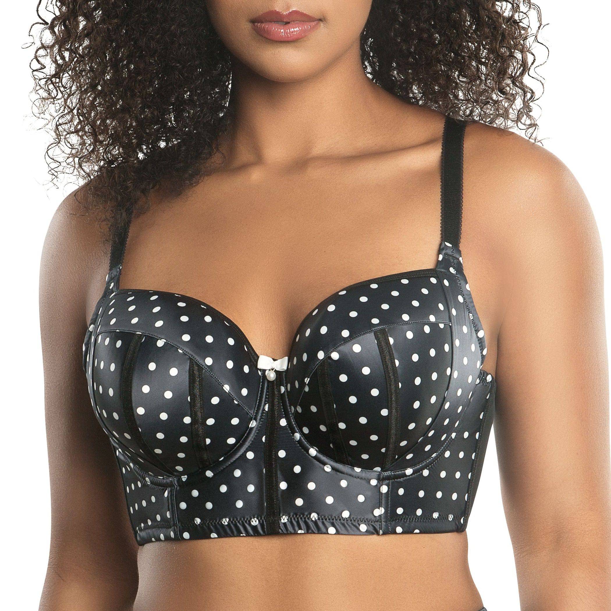 Charlotte Full Bust Padded Longline Bra - Black Dot