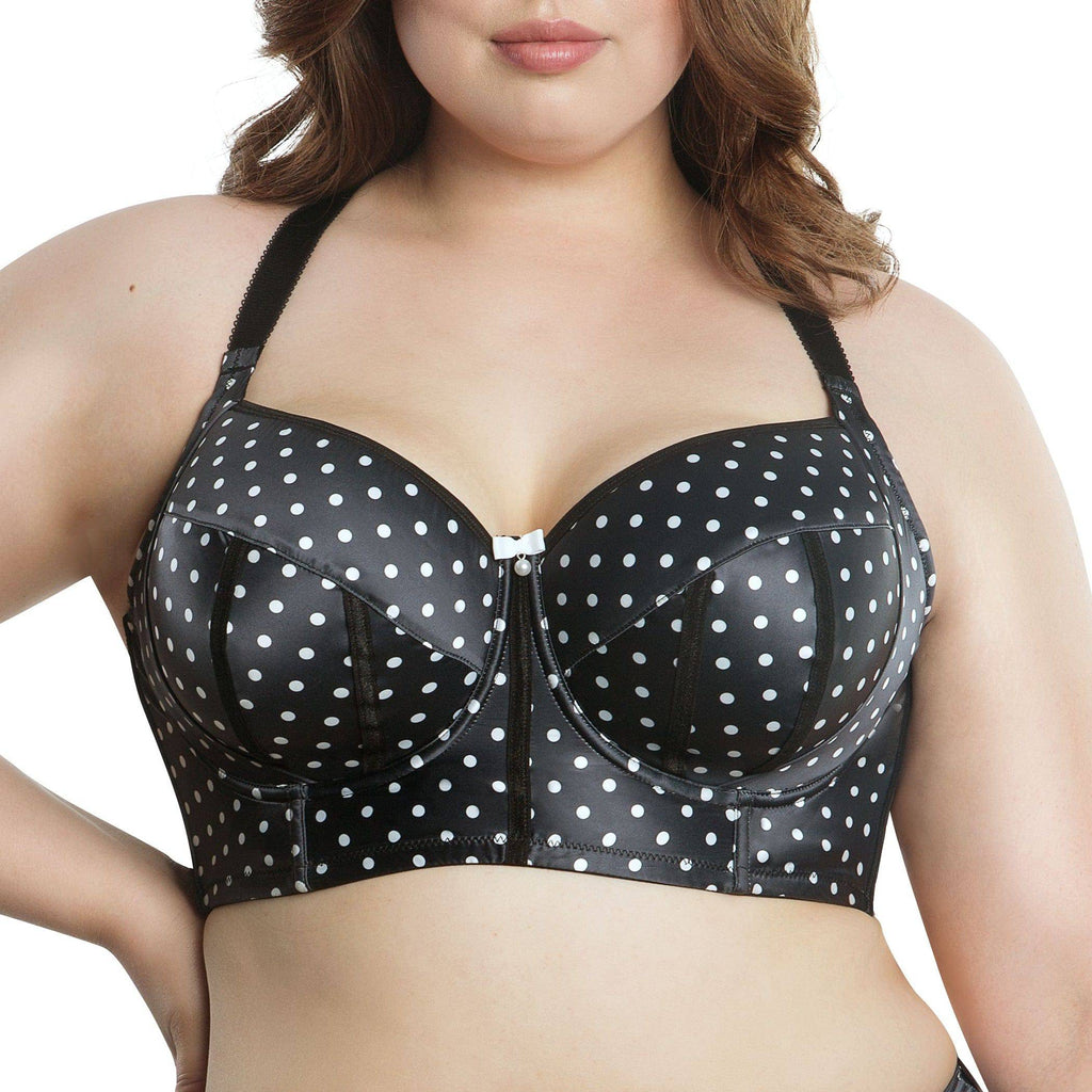 Charlotte Full Bust Padded Longline Bra - Black Dot