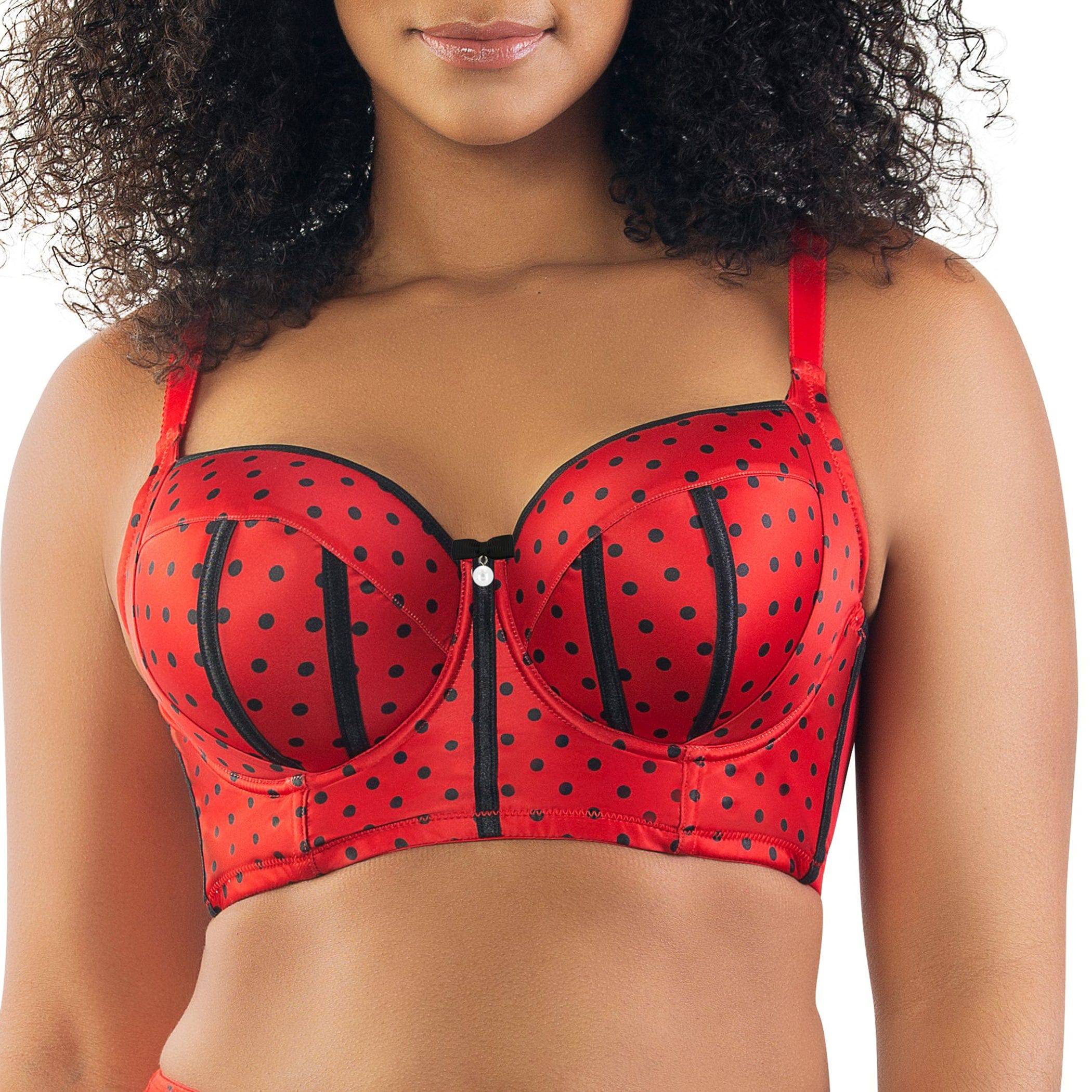 Charlotte Full Bust Padded Longline Bra - Racing Red Dot
