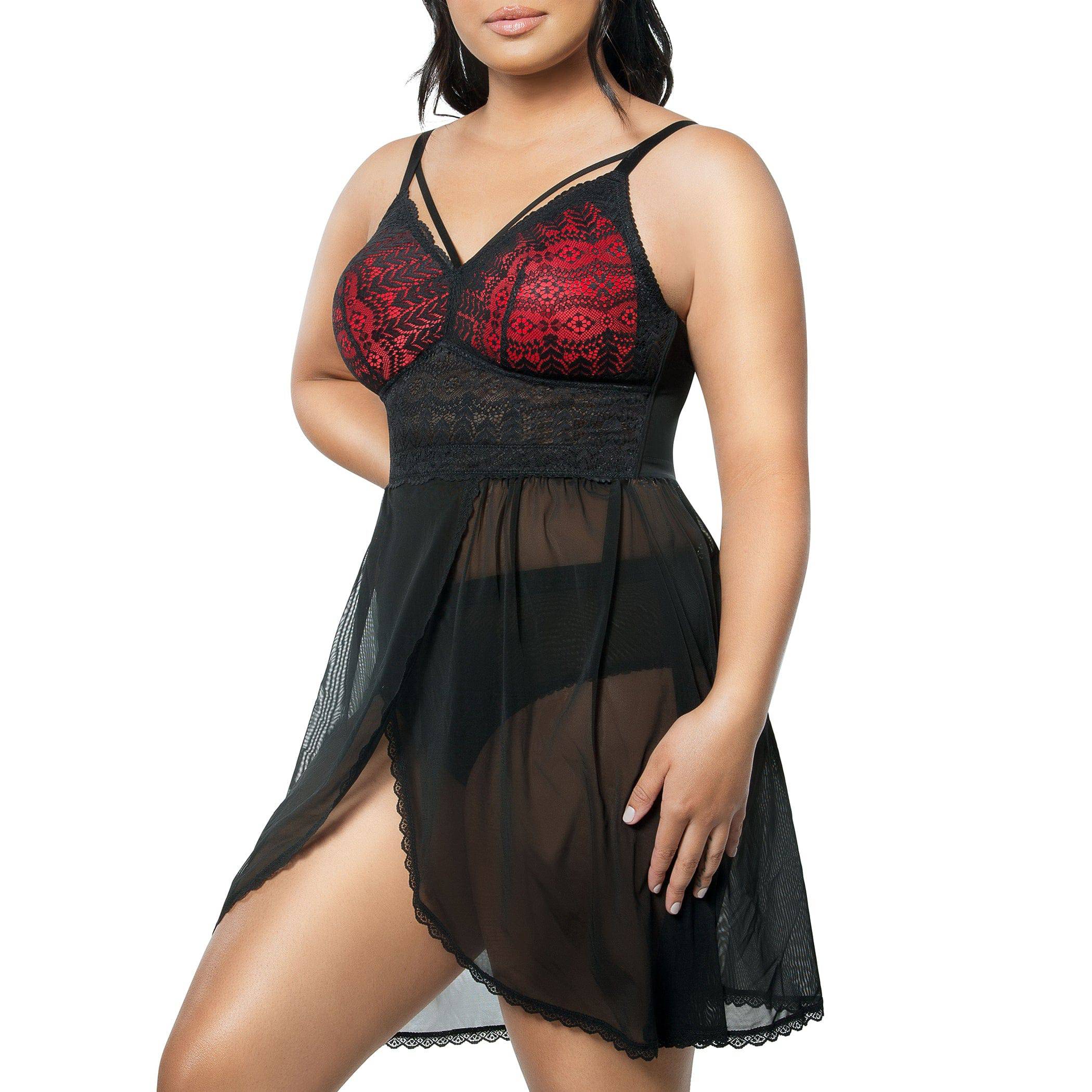 Mia Lace Lingerie Wire-Free Chemise - Black