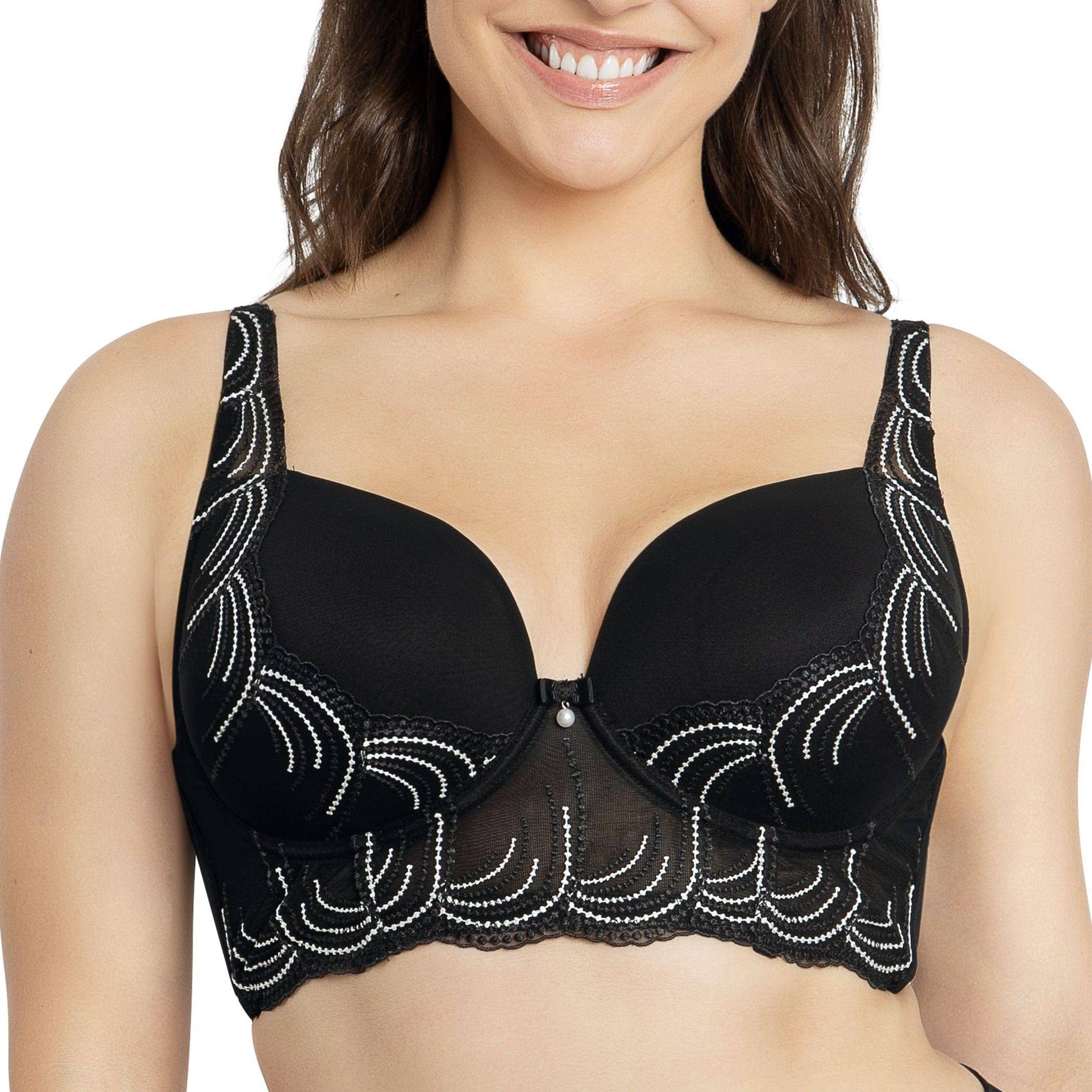 Pearl Full Bust Longline Plunge Bra - Black