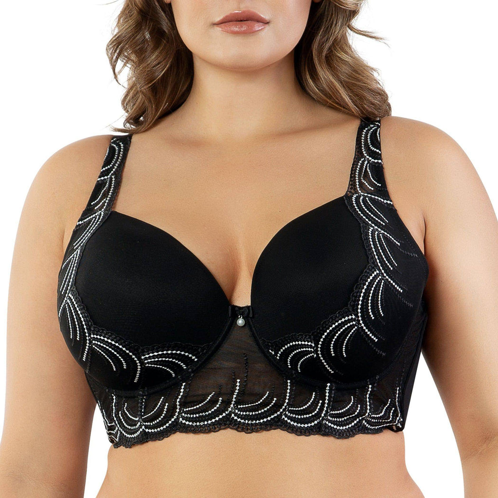 Pearl Full Bust Longline Plunge Bra - Black