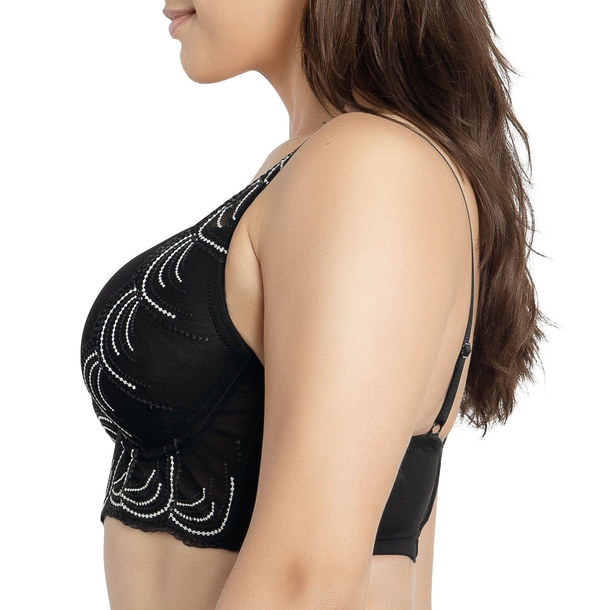 Pearl Full Bust Longline Plunge Bra - Black