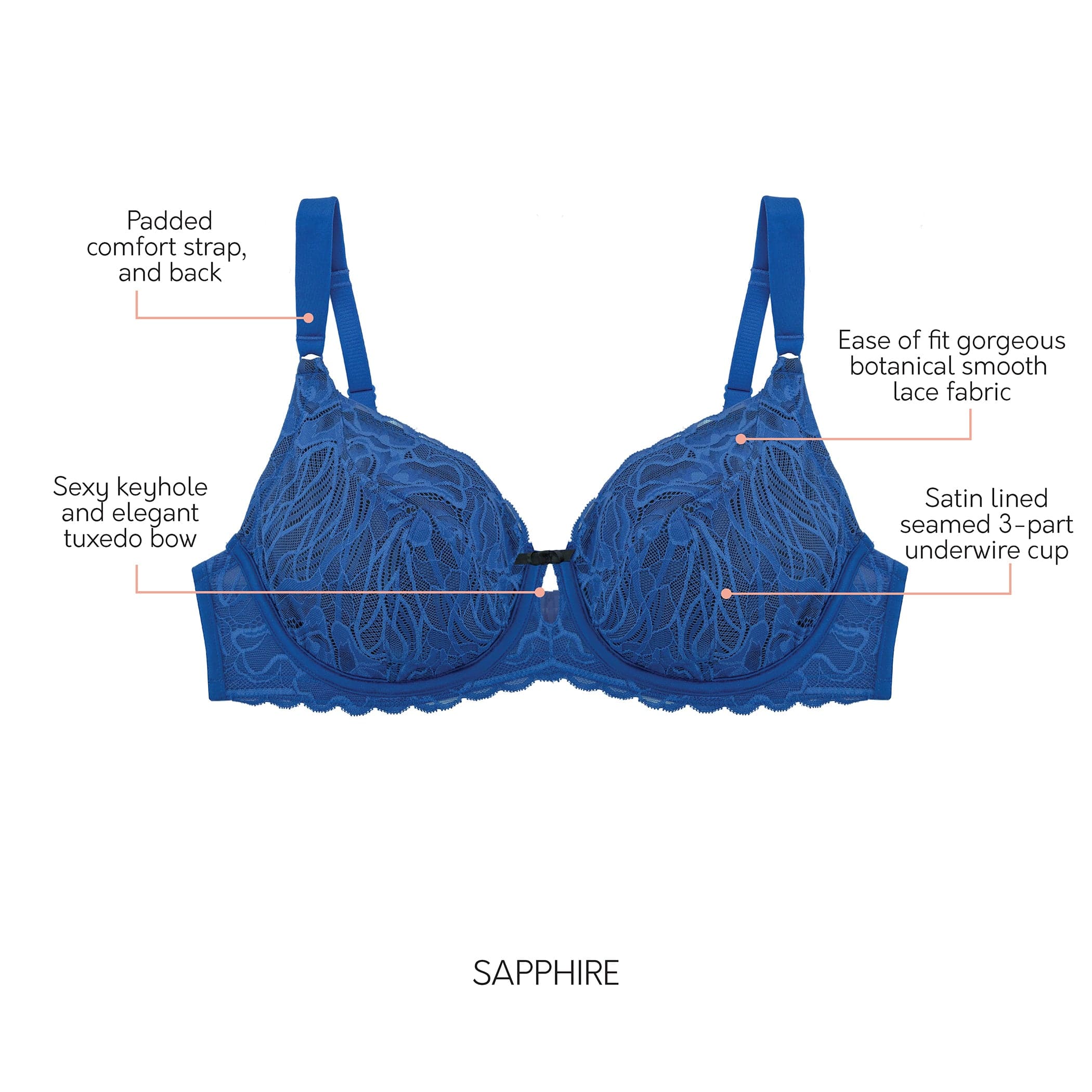 Charlotte Full Bust Lace Unlined Bra - Sapphire