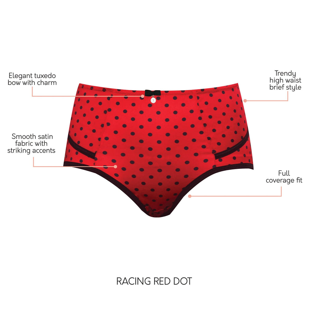 Charlotte High Waist Vinatge Brief - Racing Red Dot