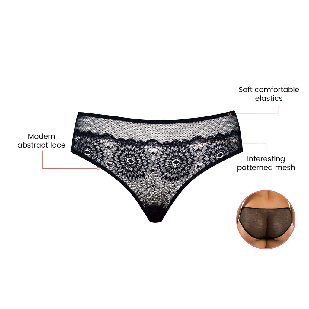 Luxlacy Lace and Mesh Hipster - Black