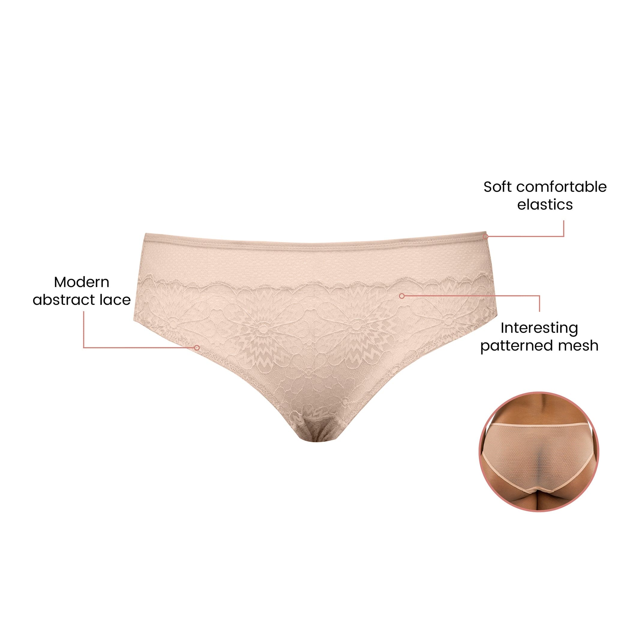 Luxlacy Lace and Mesh Hipster - Cameo Rose