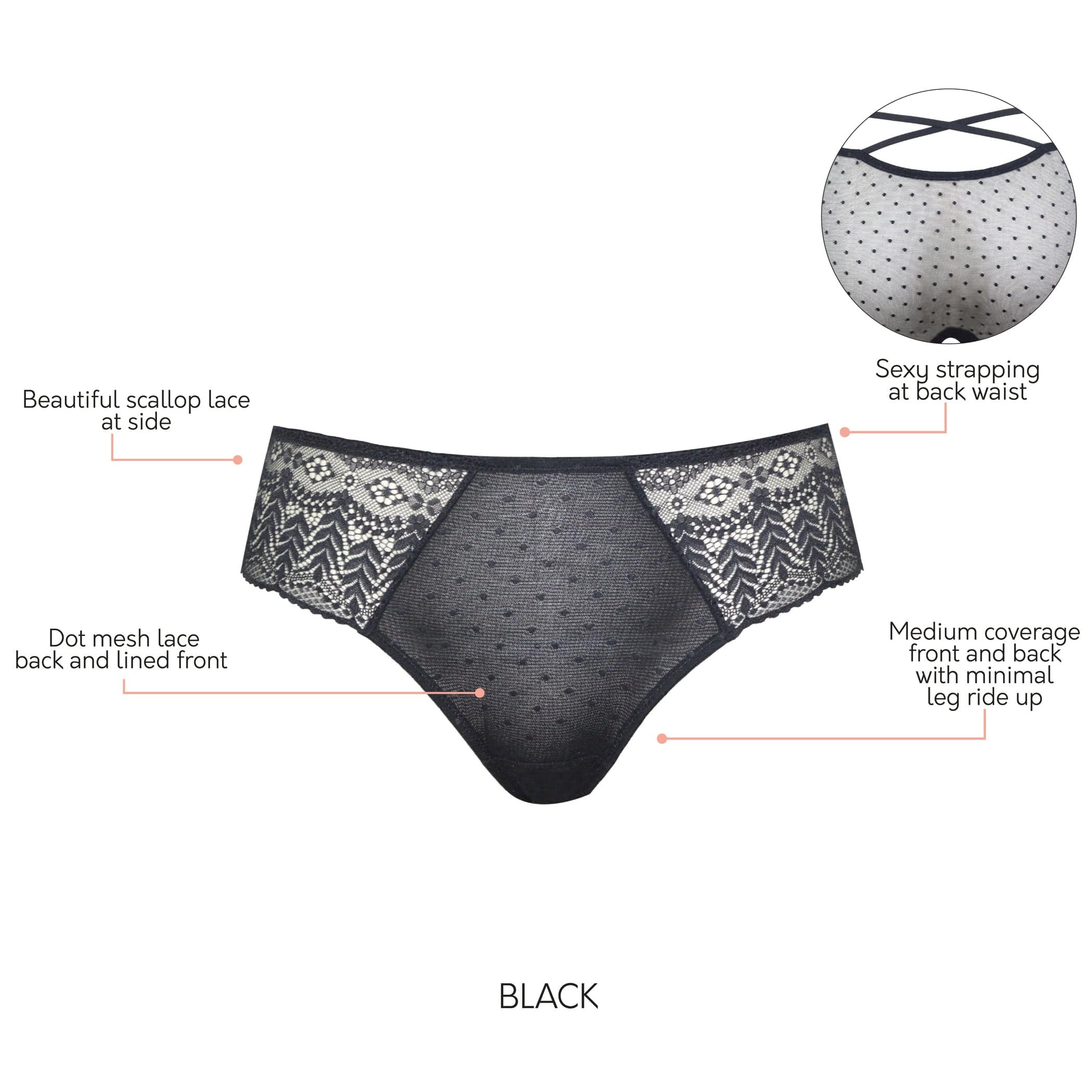 Mia Medium Coverage Hipster - Black