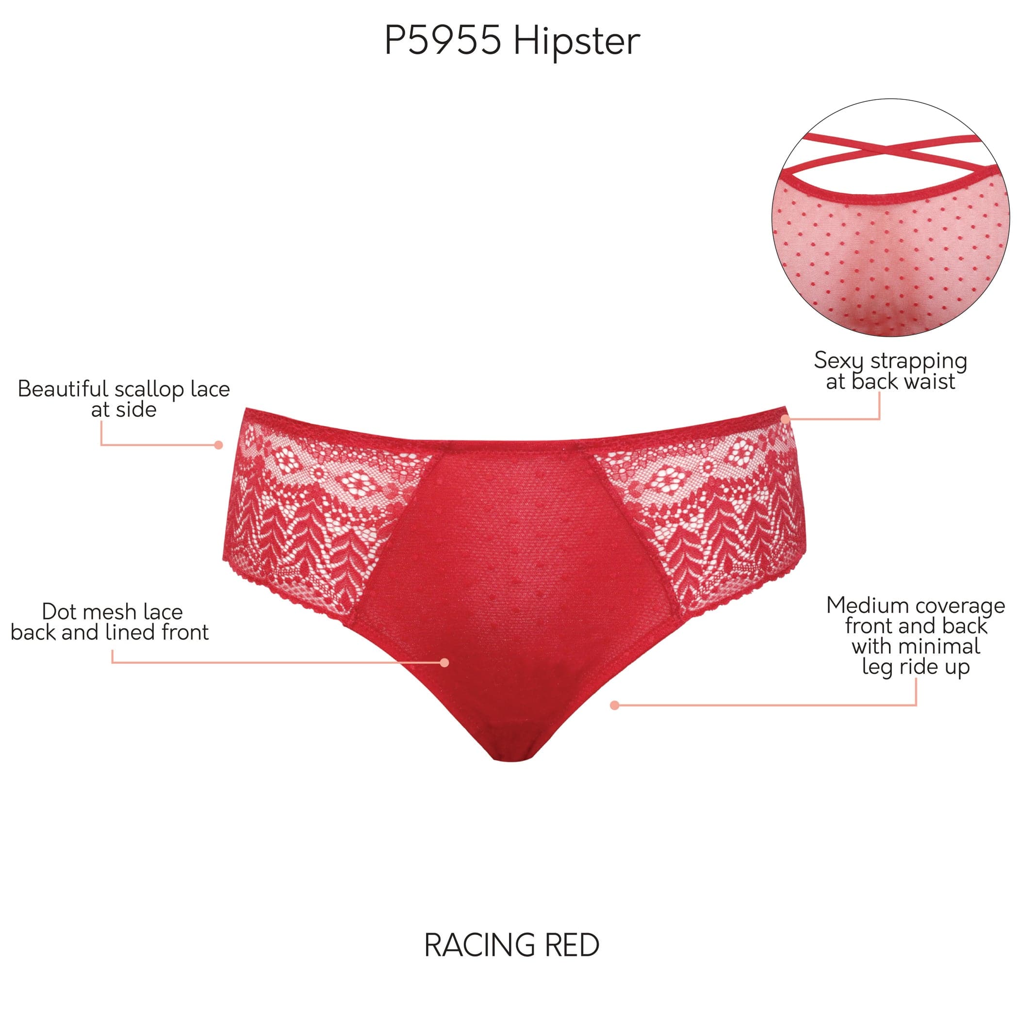 Mia Medium Coverage Hipster - Racing Red