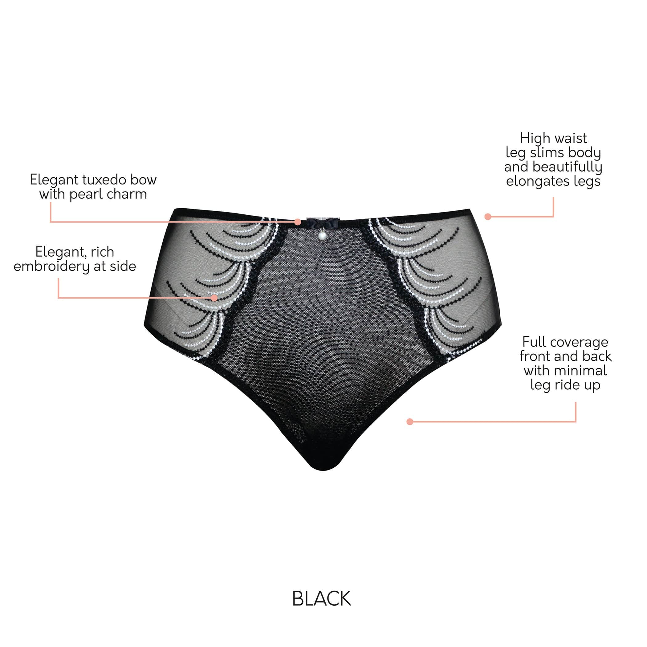 Pearl Full Coverage French Cut Panty - Black