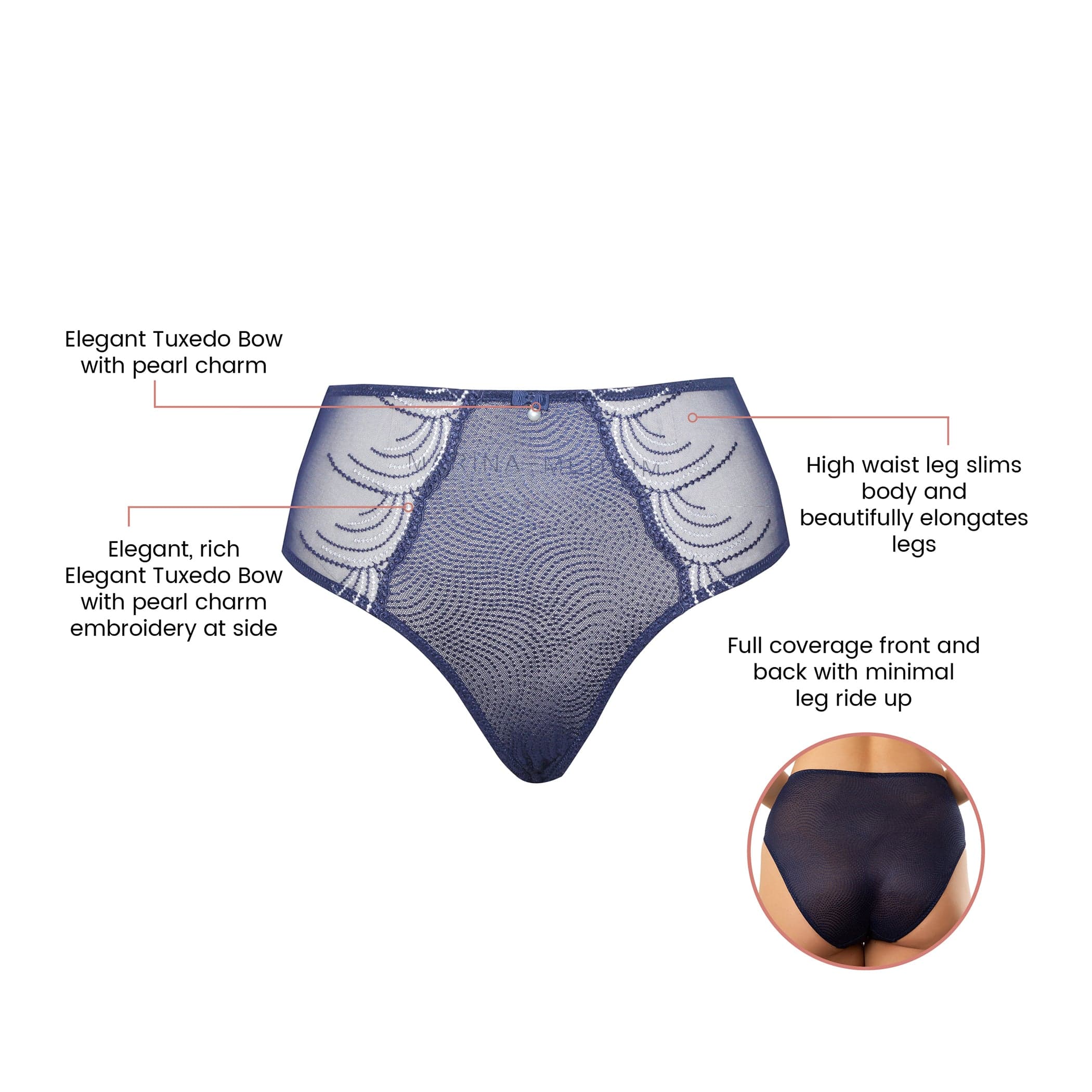 Pearl Hight Waisted French Cut Panty - Navy