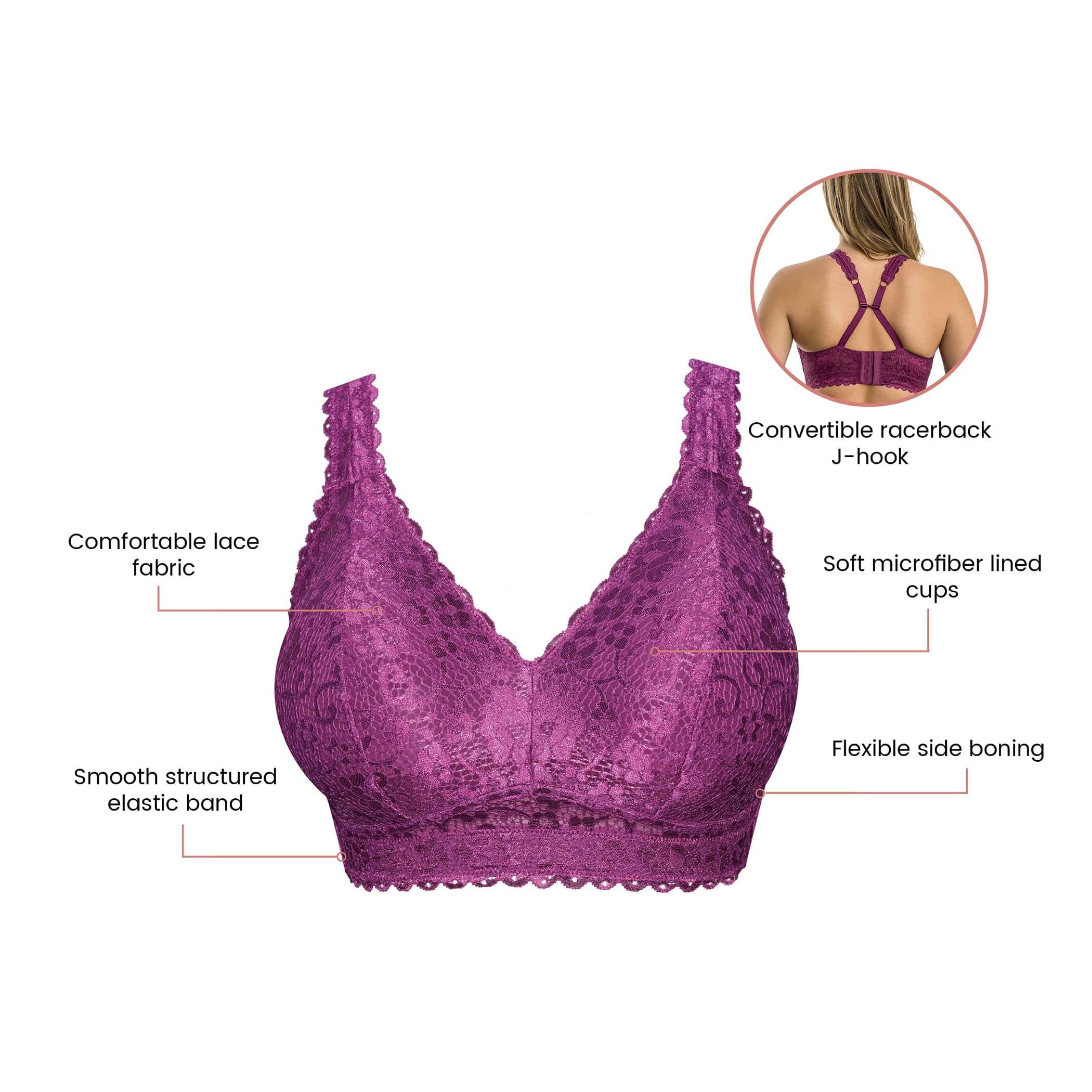 Adriana Wire-Free Full Bust Supportive Bralette - Blackberry