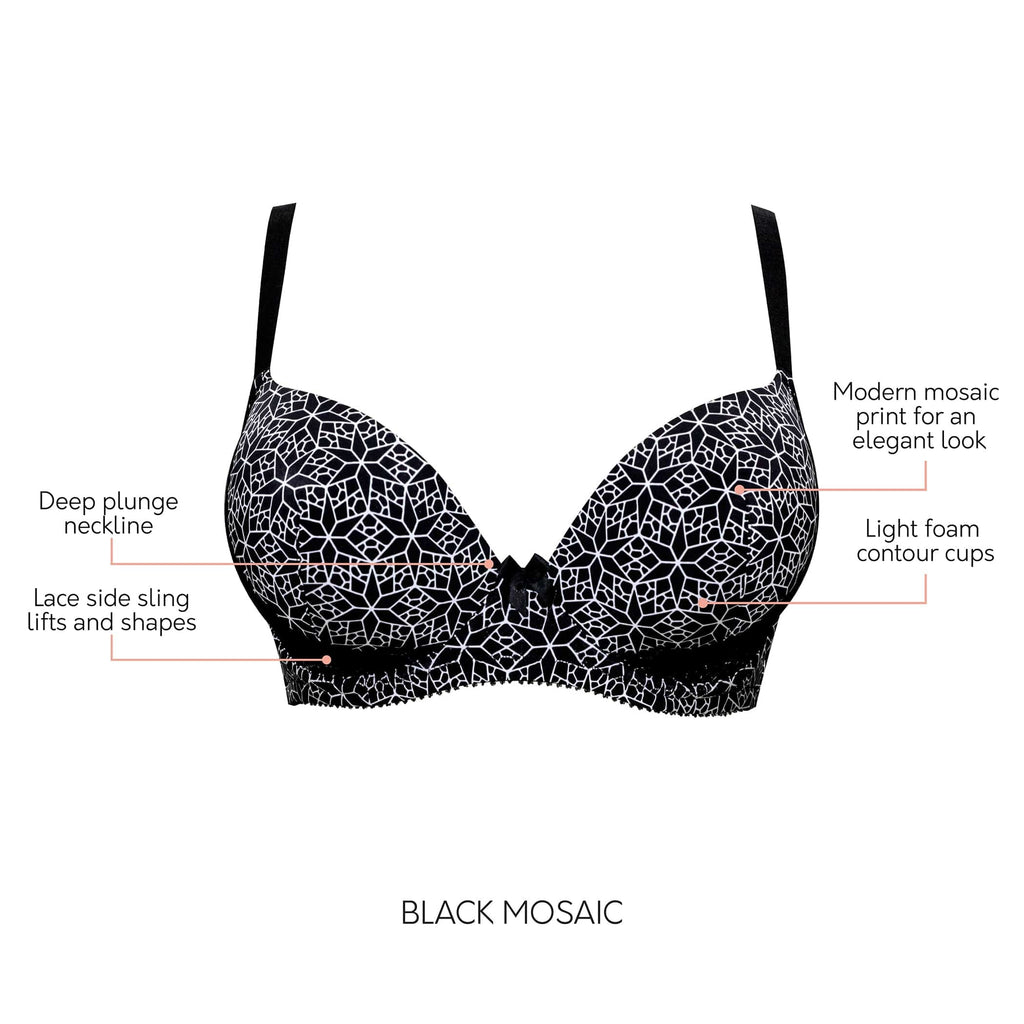 Casey Full Bust Padded Plunge T-Shirt Bra - Mosaic Black