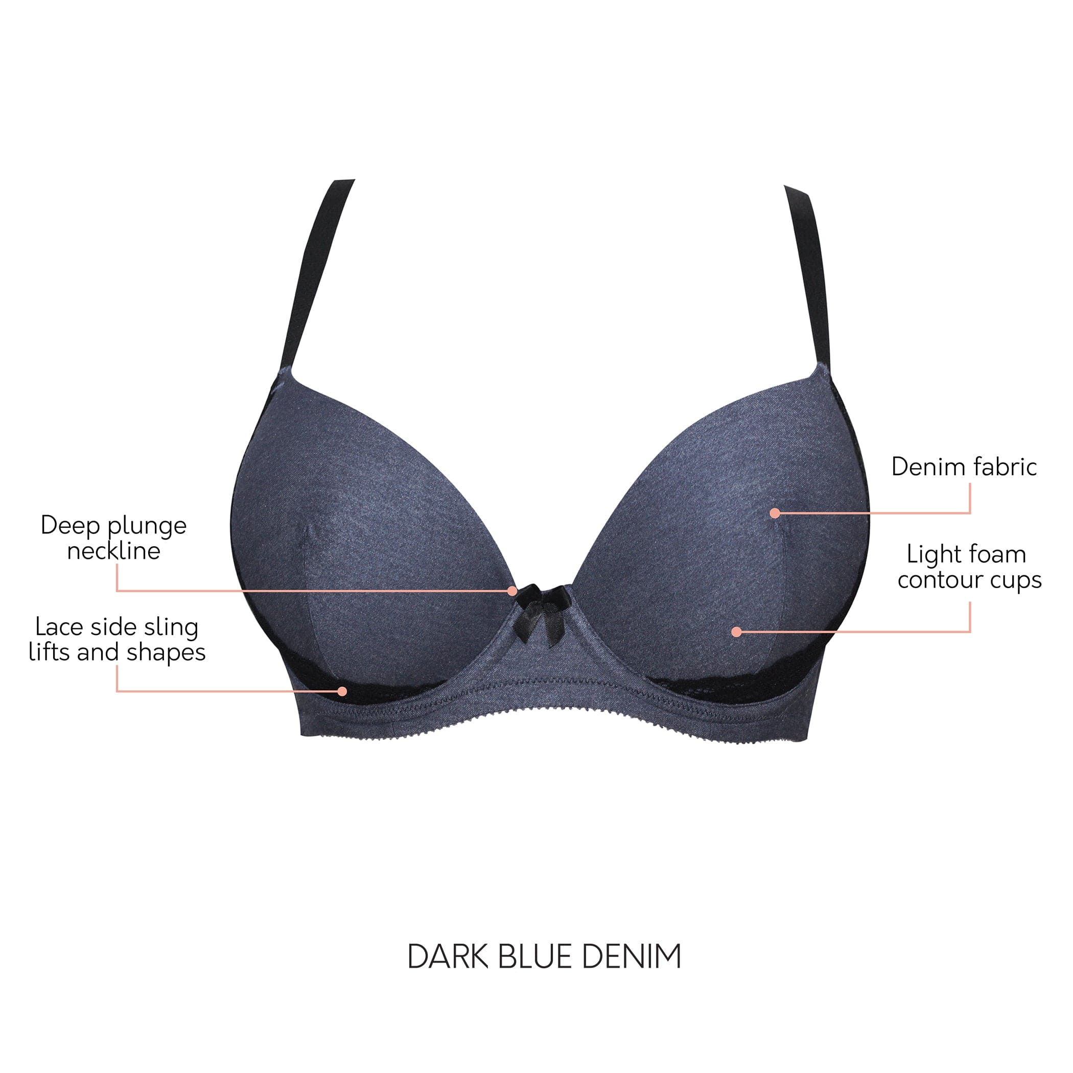 Casey Full Bust Padded Plunge T-Shirt Bra - Dark Blue Denim