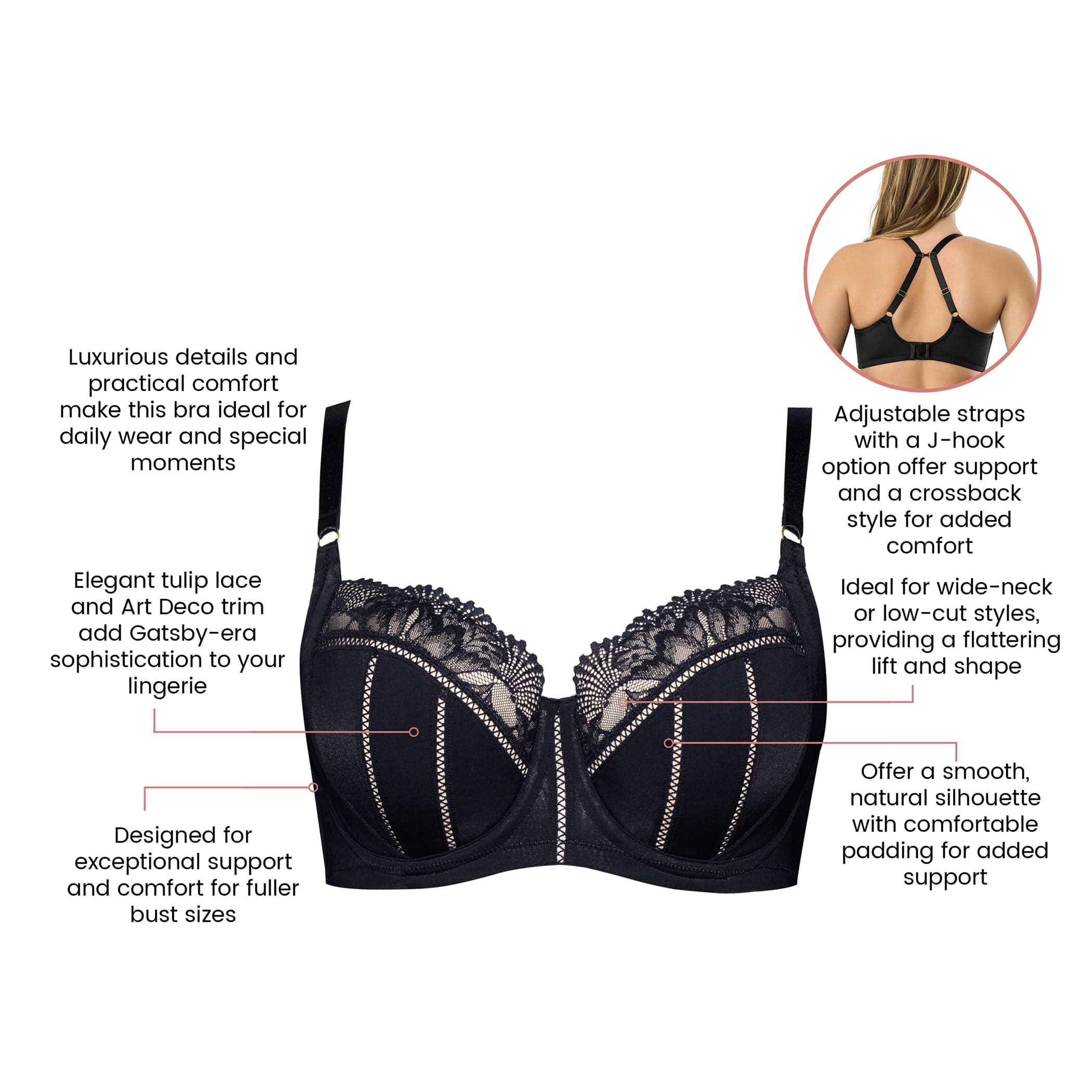 Charlene Underwire Full Bust Padded Bra - Black