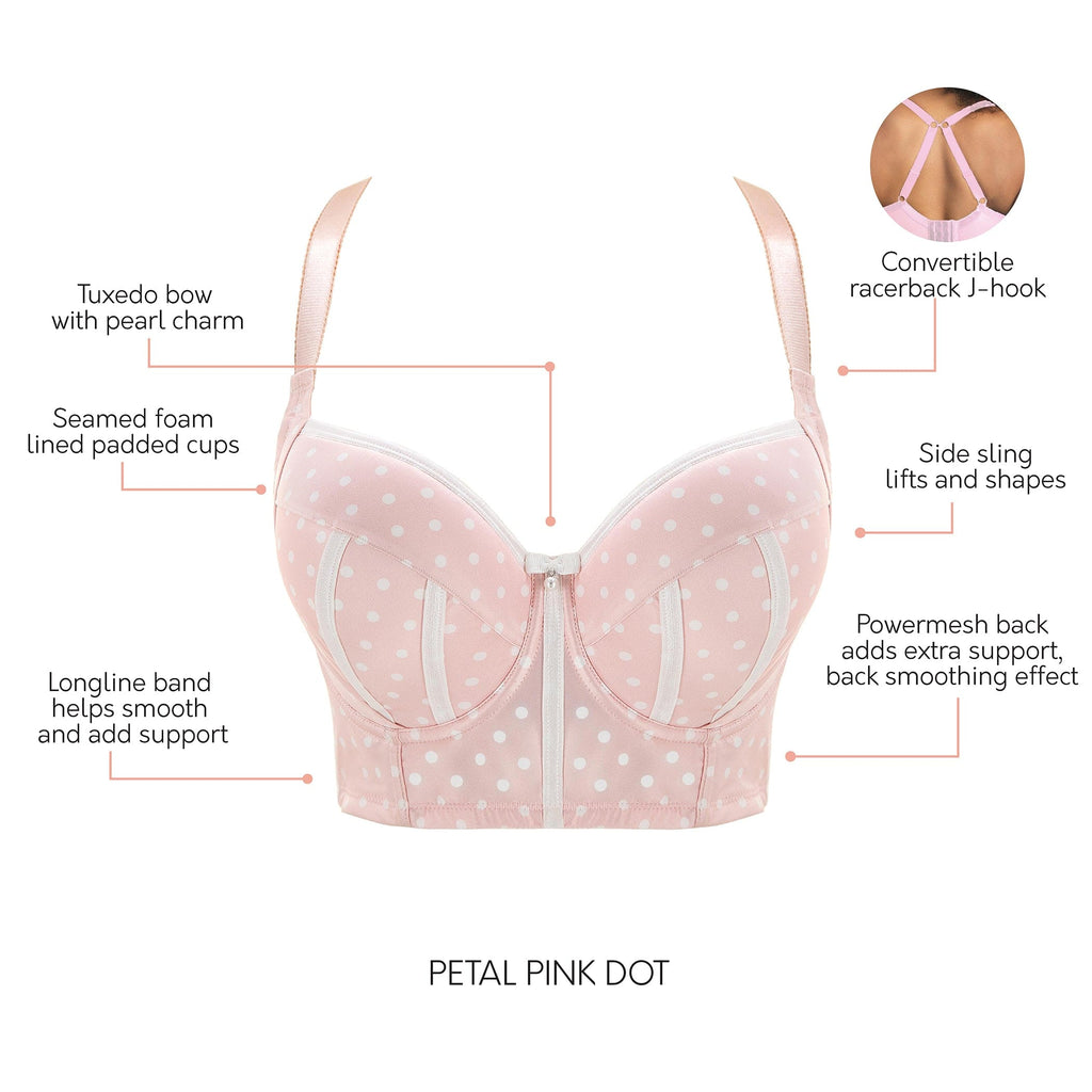 Charlotte Full Bust Padded Longline Bra - Petal Pink Dot