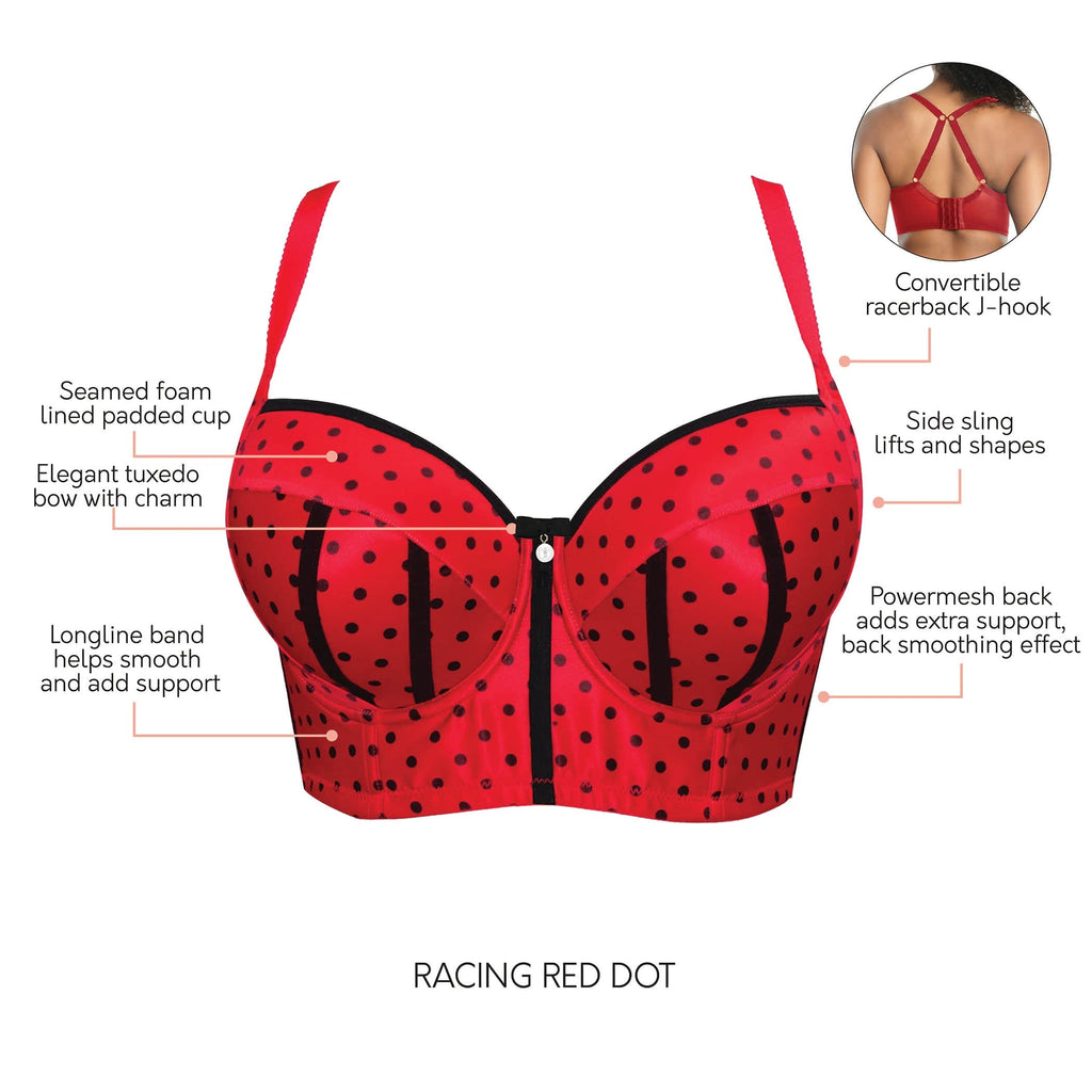 Charlotte Full Bust Padded Longline Bra - Racing Red Dot