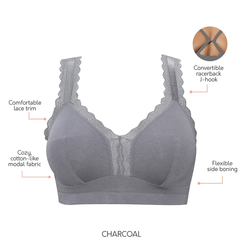 Dalis Wire-Free Full Bust Bralette - Charcoal