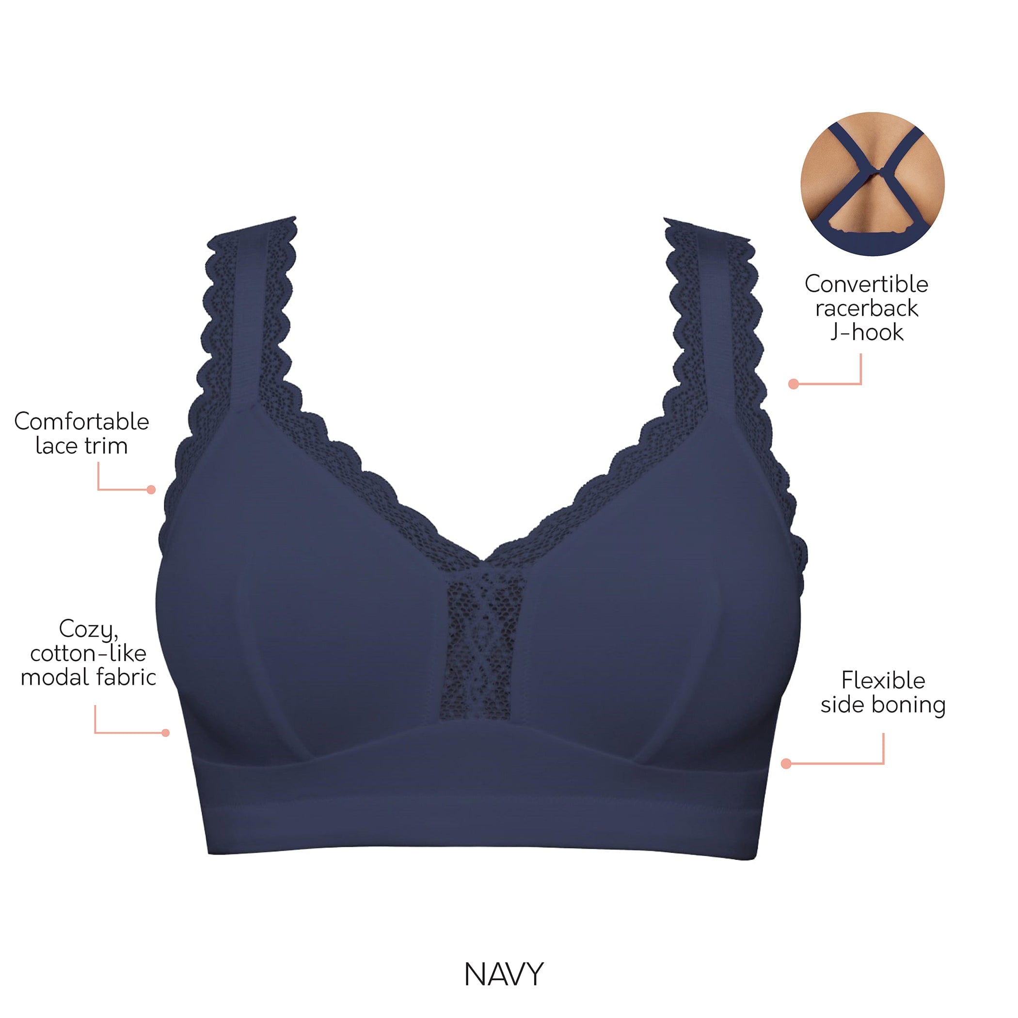 Dalis Wire-Free Full Bust Bralette - Navy