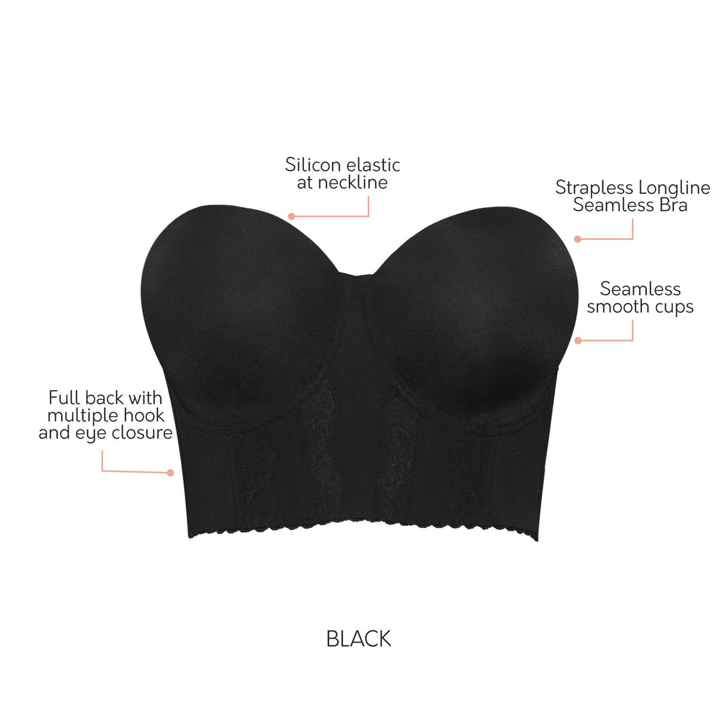 Elissa Full Bust Longline Strapless Bra - Black