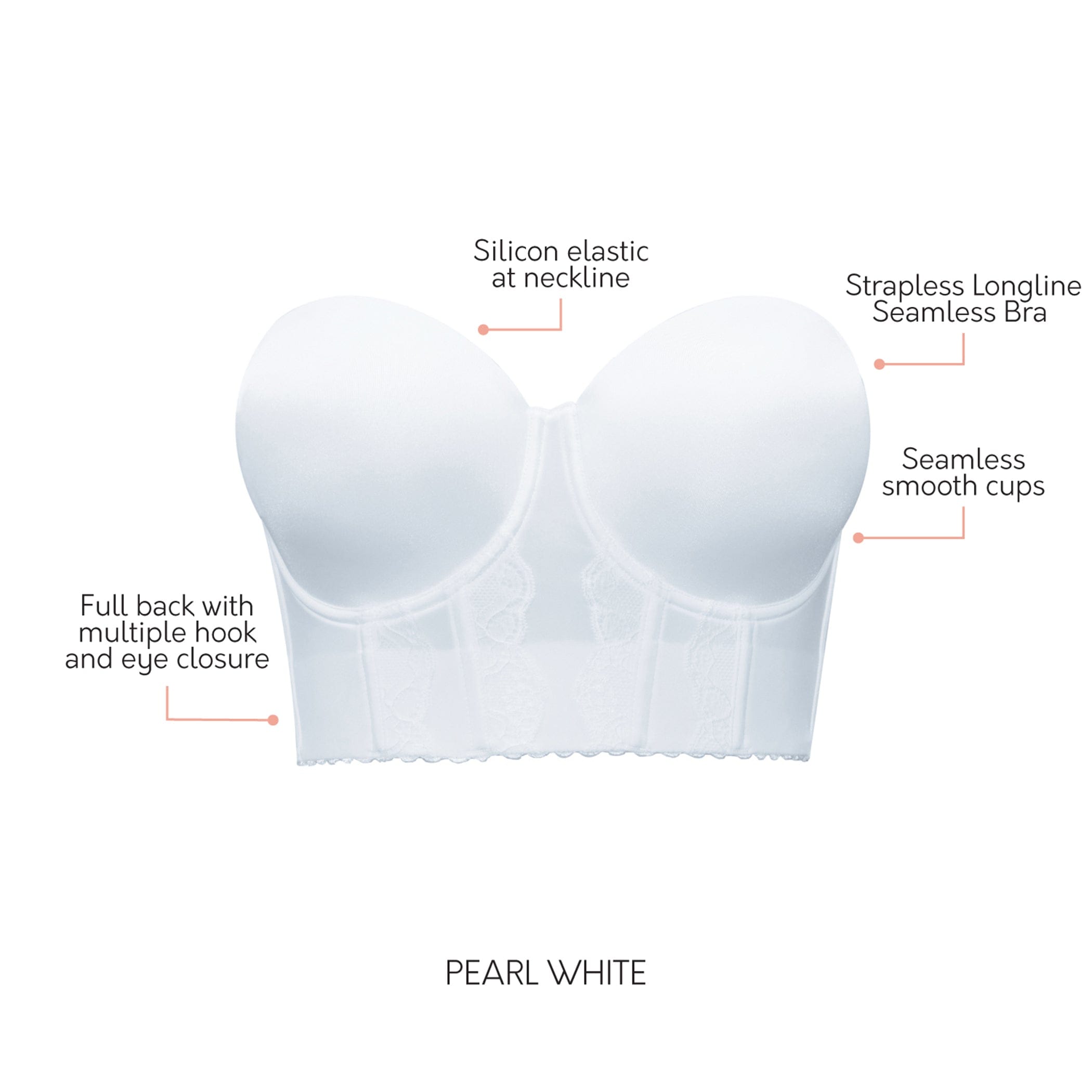 Elissa Full Bust Longline Strapless Bra - Pearl White