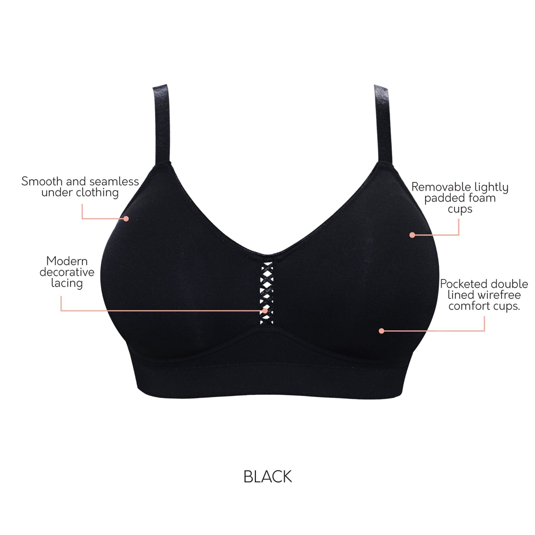 Erika Wire-Free Full Bust Bralette - Black