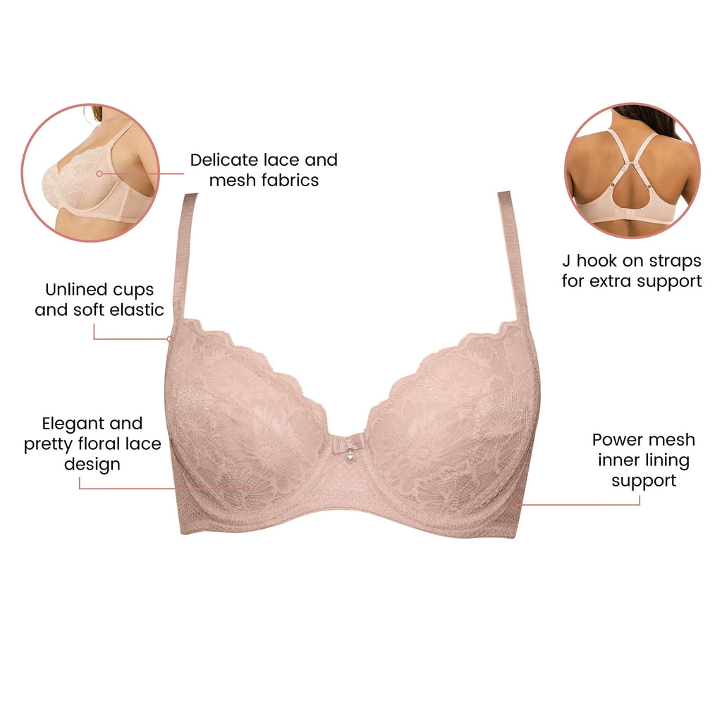 Luxlacy Full Bust Lace Padded Bra - Desert Flower