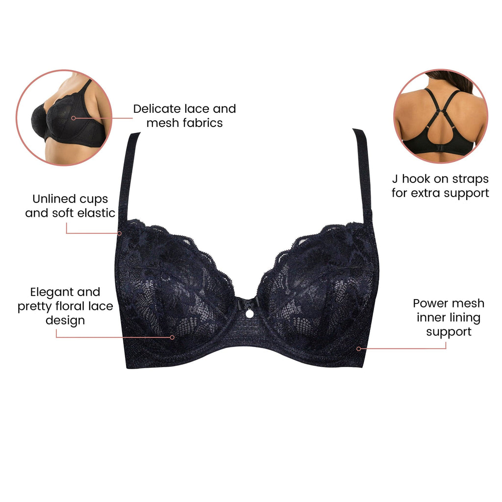 Luxlacy Full Bust Lace Padded Bra - Black