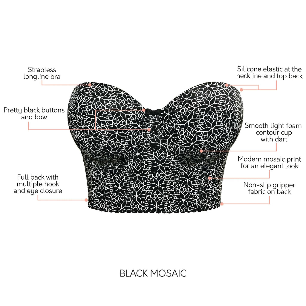 Marissa Full Bust Longline Strapless Bra - Black Mosaic