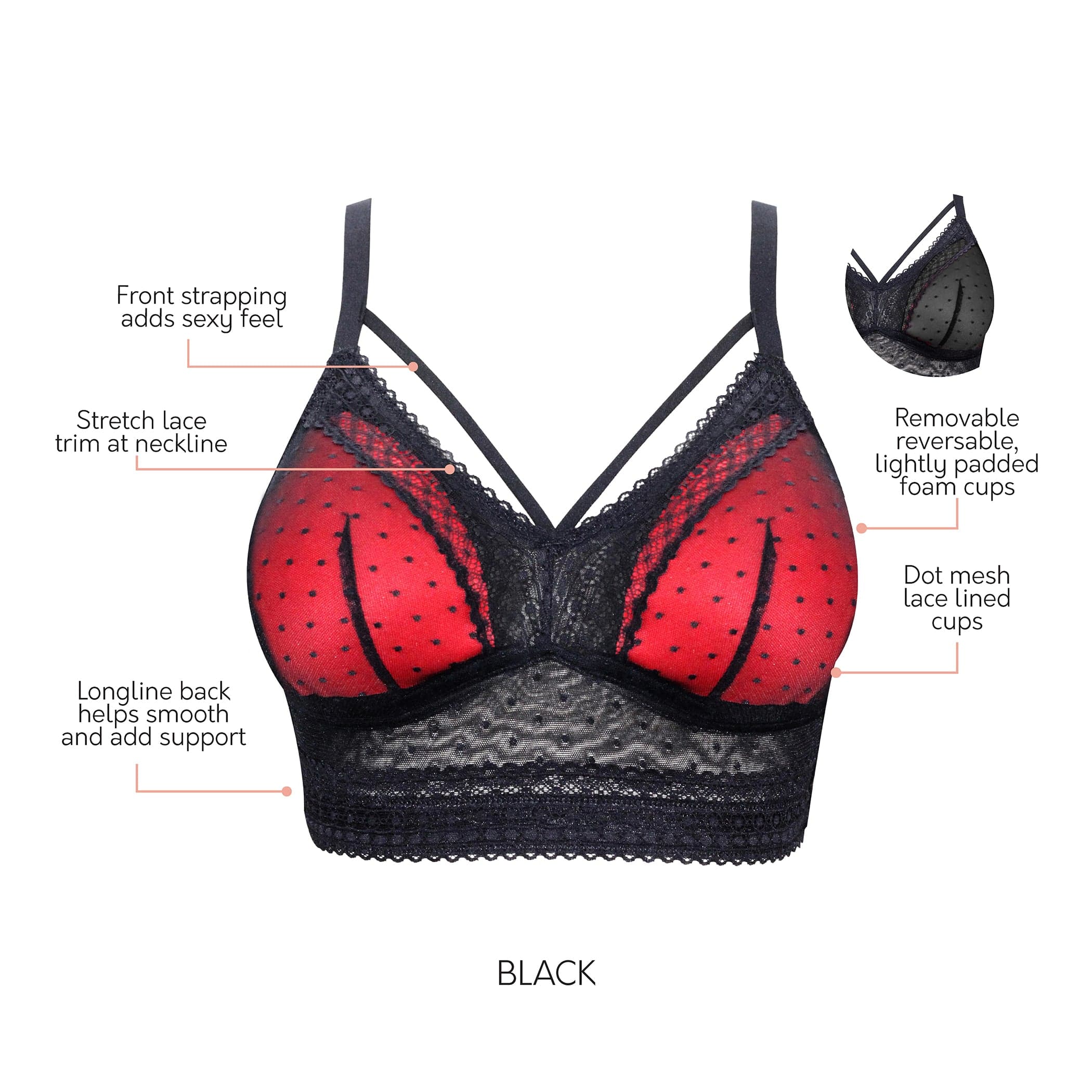 Mia Wire-Free Full Bust Padded Bralette - Black
