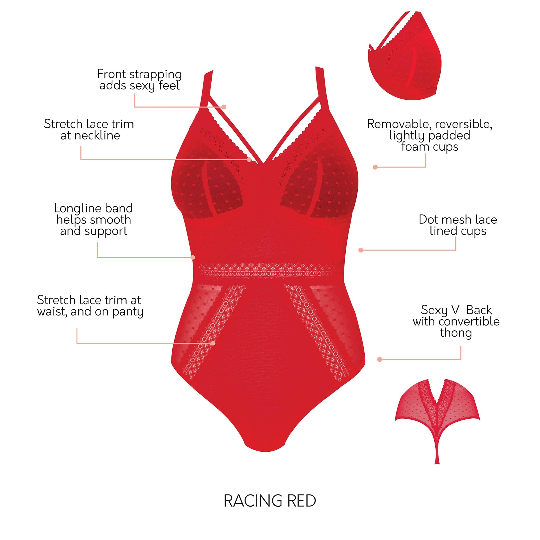 Mia Wire-Free Full Bust Bodysuit - Racing Red