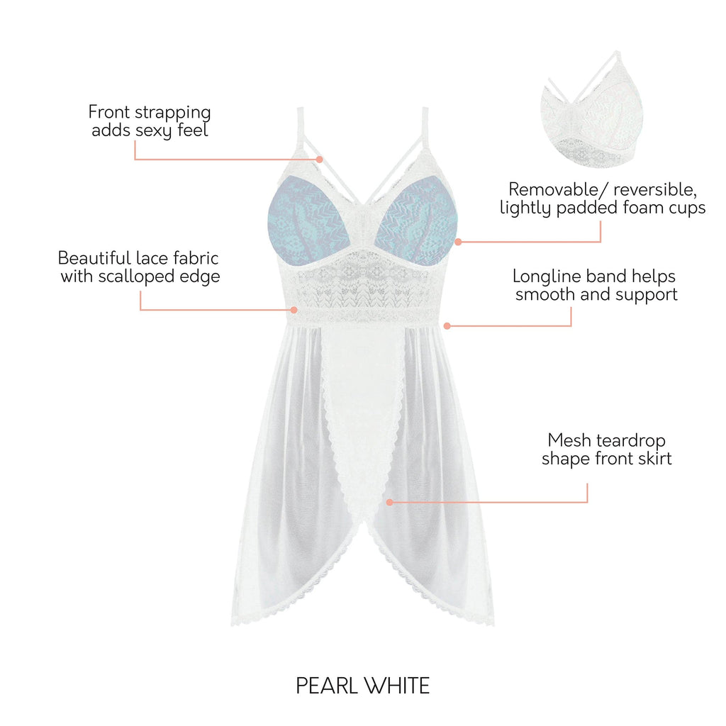 Mia Lace Lingerie Wire-Free Chemise - Pearl White