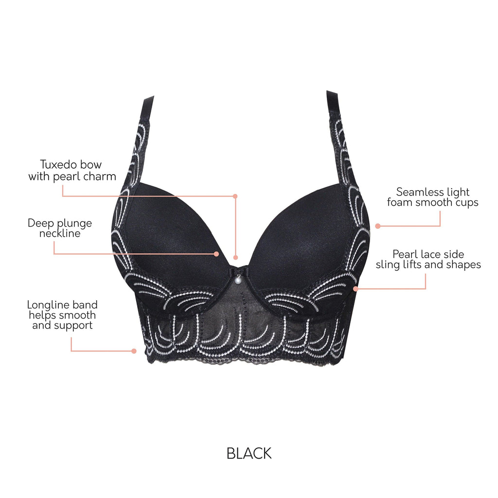 Pearl Full Bust Longline Plunge Bra - Black