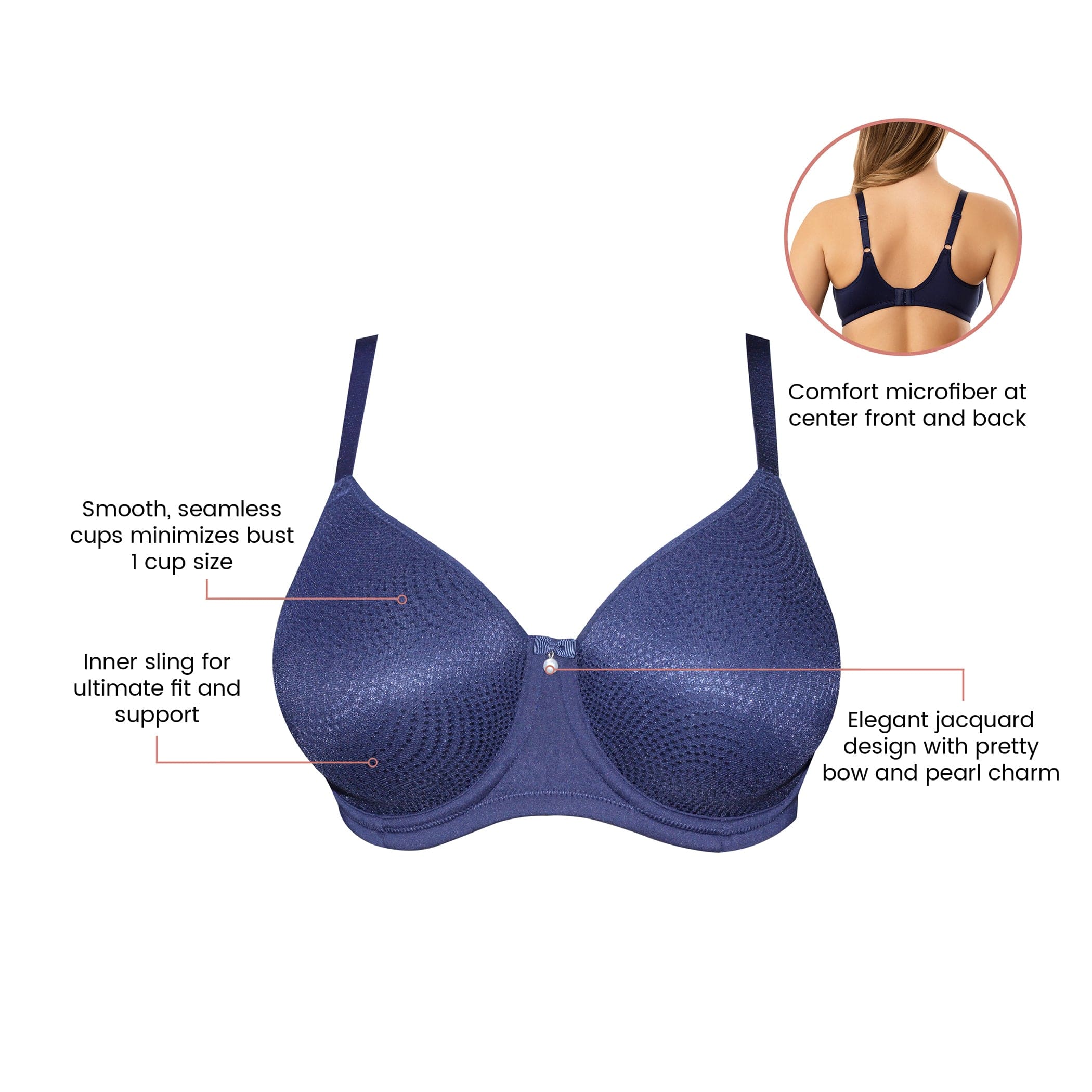 Pearl Minimizer Full Bust Padded Bra - Navy