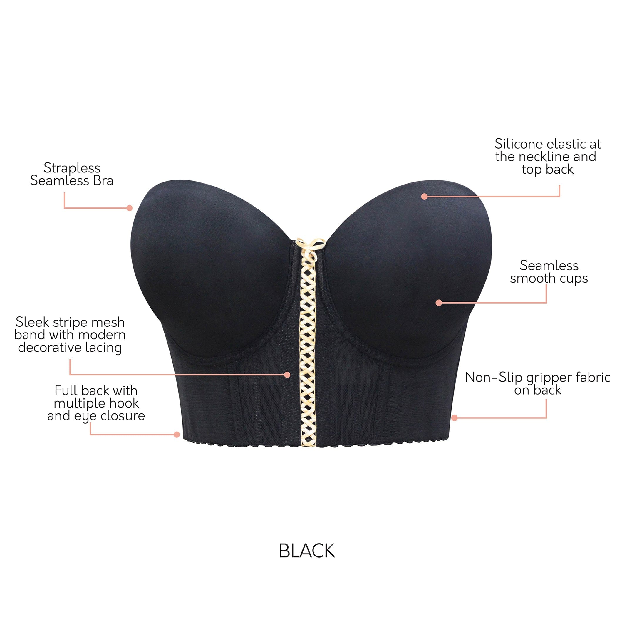 Shea Full Bust Longline Strapless Bra - Black