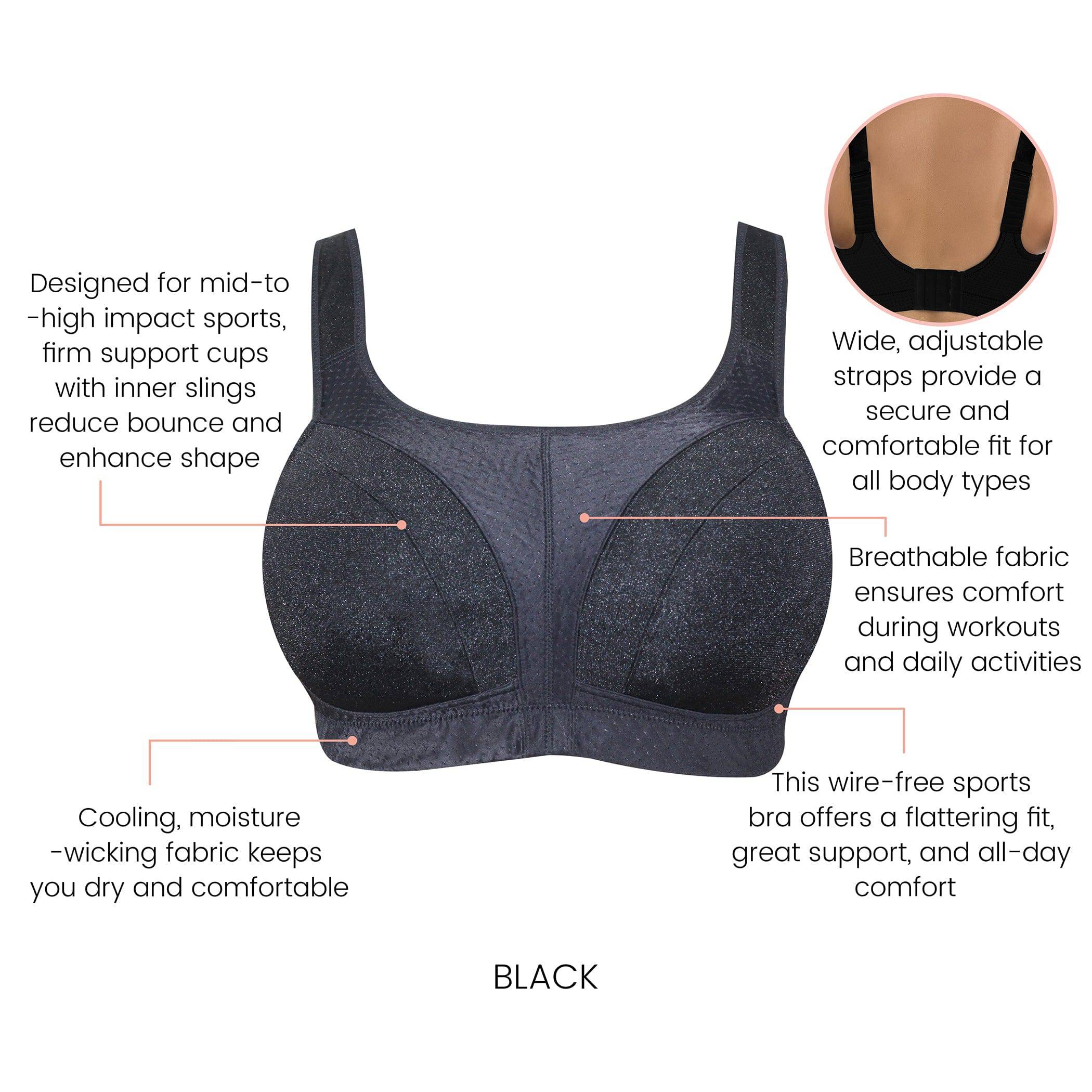 Active Full Bust Unlined Sports Bra - Black