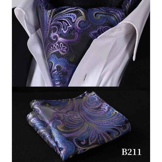 Purple Luxury Paisley Silk Ascot/Cravat Tie & Handkerchief
