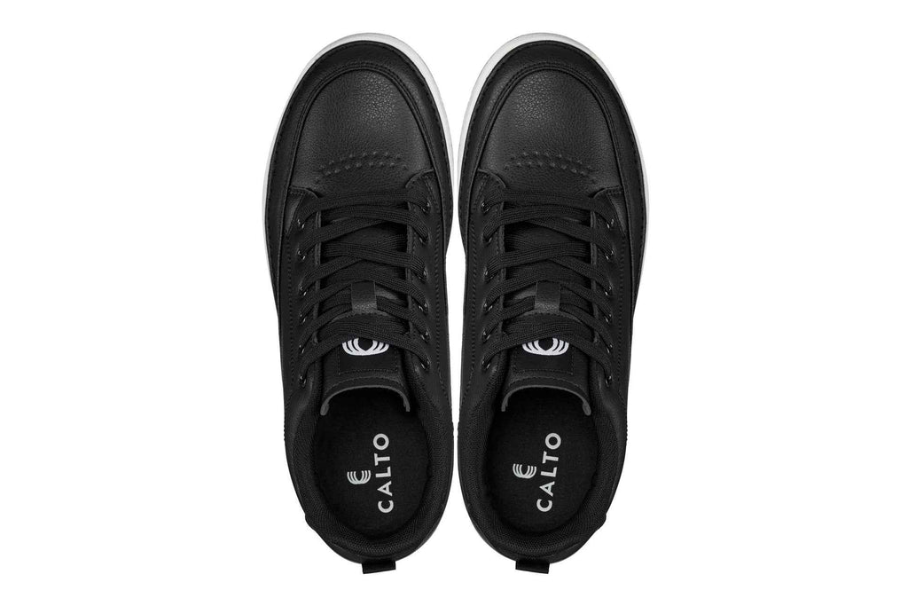 CALTO - Q271  - 2 Inches Taller (Black Noir) - Elevated Leatherette Micro-Perforated Sneakers