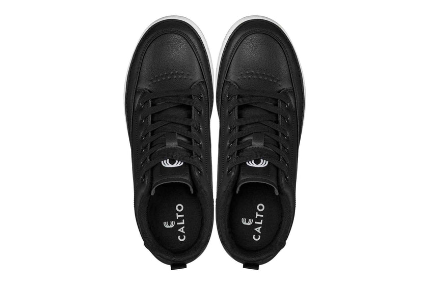 CALTO - Q271  - 2 Inches Taller (Black Noir) - Elevated Leatherette Micro-Perforated Sneakers