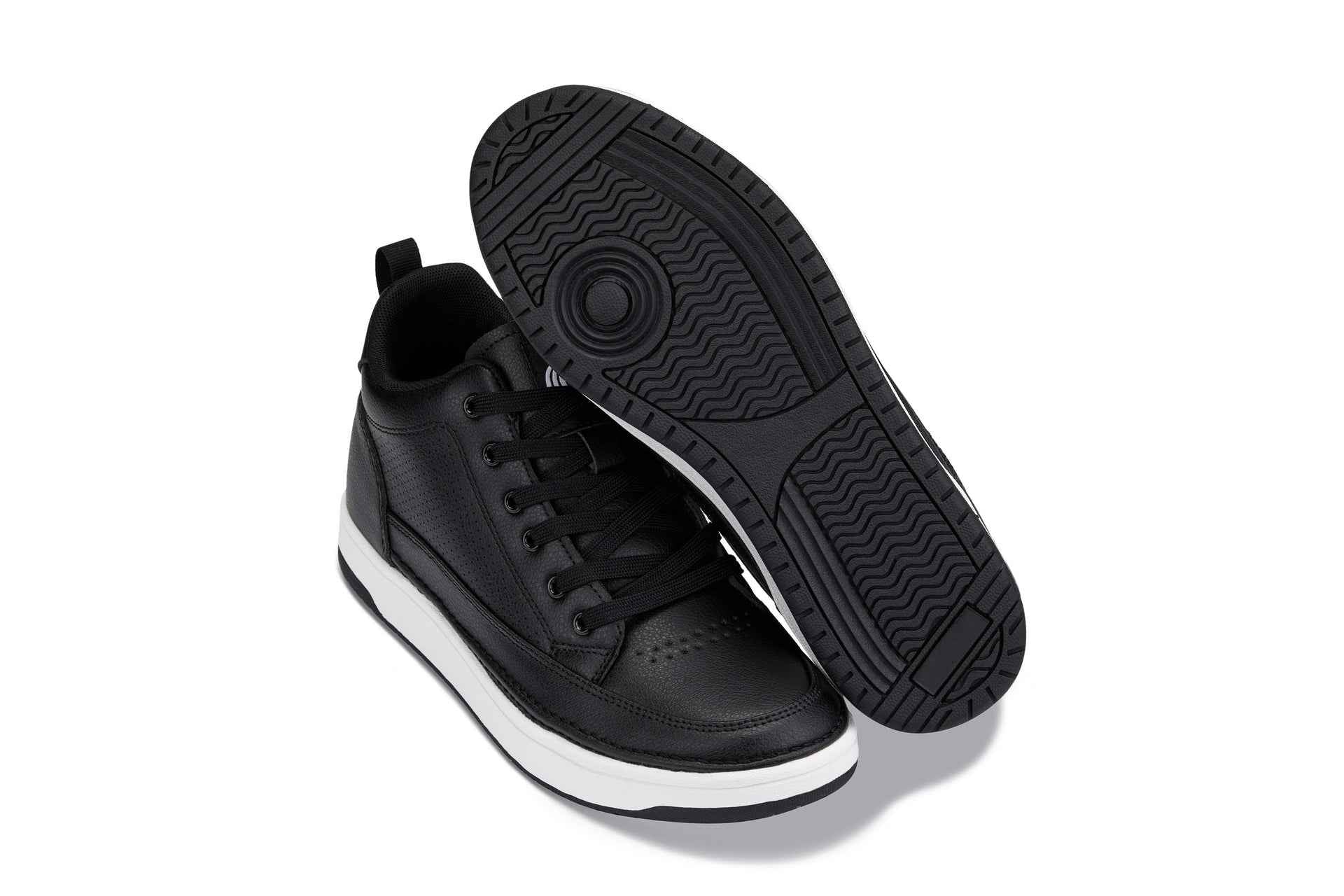 CALTO - Q271  - 2 Inches Taller (Black Noir) - Elevated Leatherette Micro-Perforated Sneakers