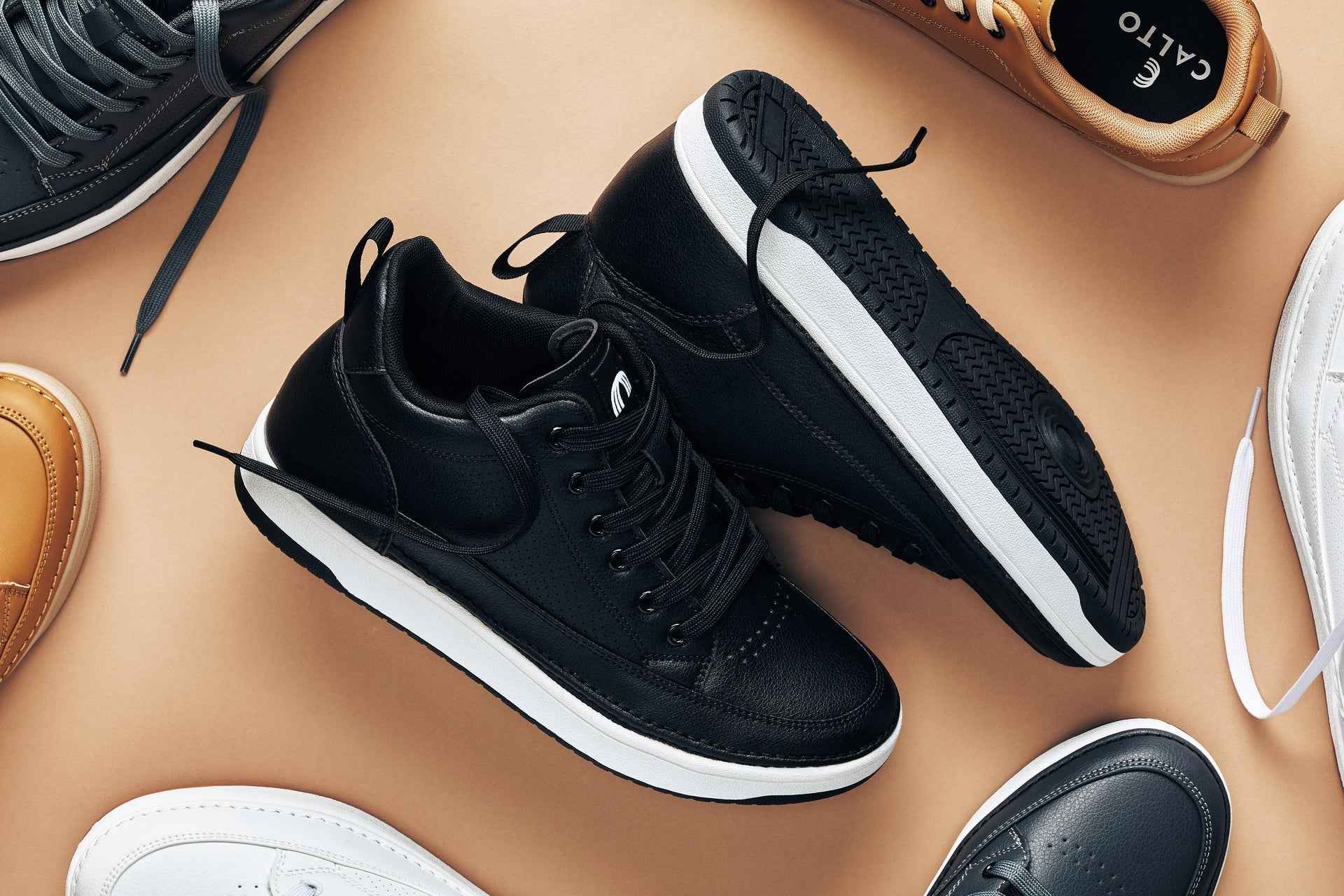 CALTO - Q271  - 2 Inches Taller (Black Noir) - Elevated Leatherette Micro-Perforated Sneakers