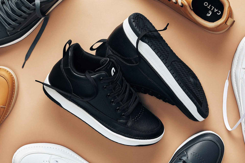 CALTO - Q271  - 2 Inches Taller (Black Noir) - Elevated Leatherette Micro-Perforated Sneakers