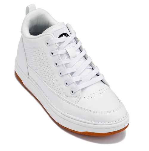 CALTO - Q272  - 2 Inches Taller (White & Gum Sole) -Elevated Leatherette Micro-Perforated Sneakers