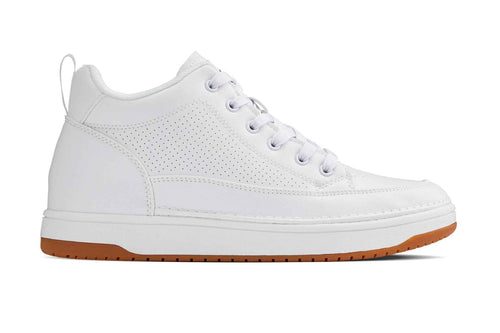 CALTO - Q272  - 2 Inches Taller (White & Gum Sole) -Elevated Leatherette Micro-Perforated Sneakers