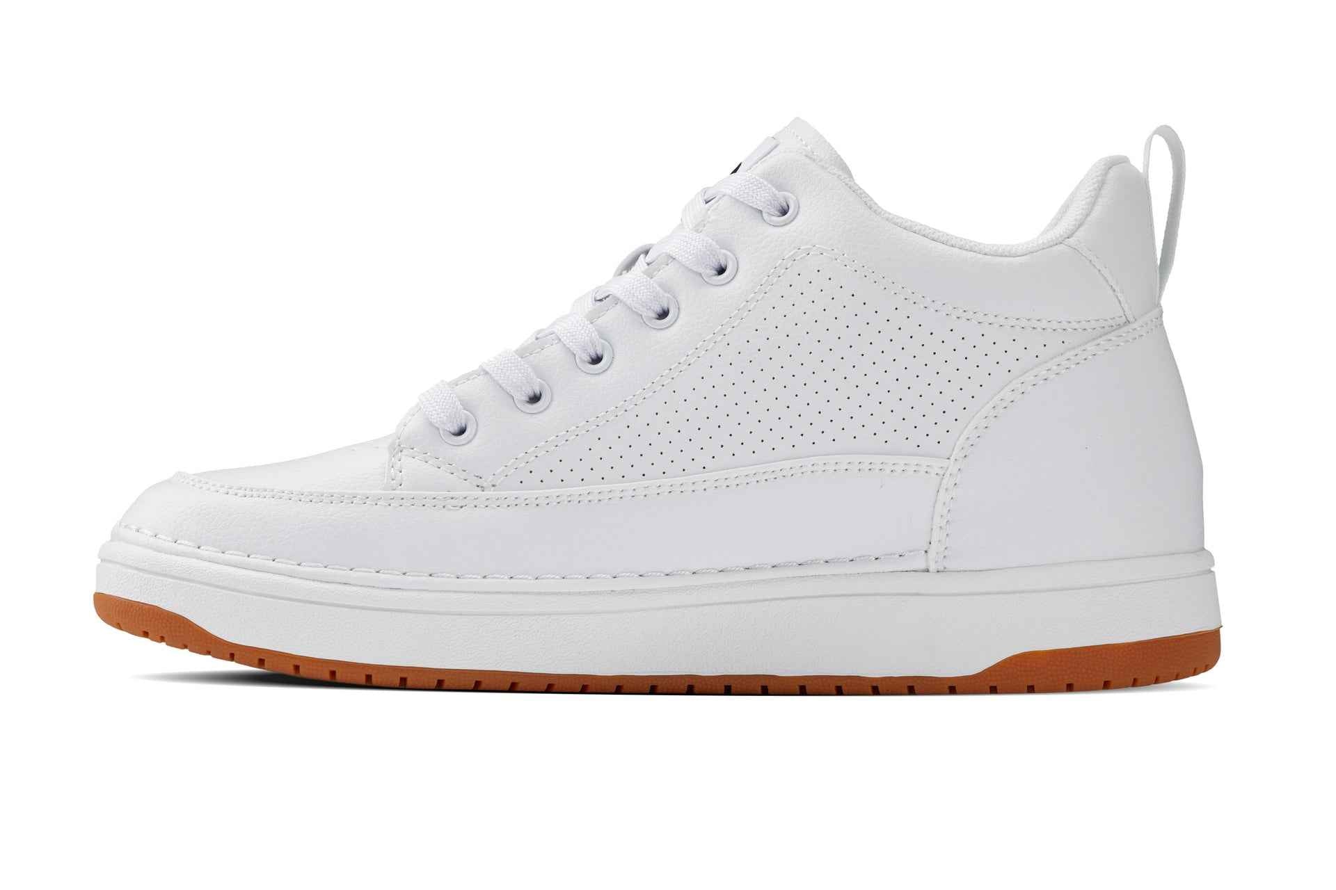 CALTO - Q272  - 2 Inches Taller (White & Gum Sole) -Elevated Leatherette Micro-Perforated Sneakers