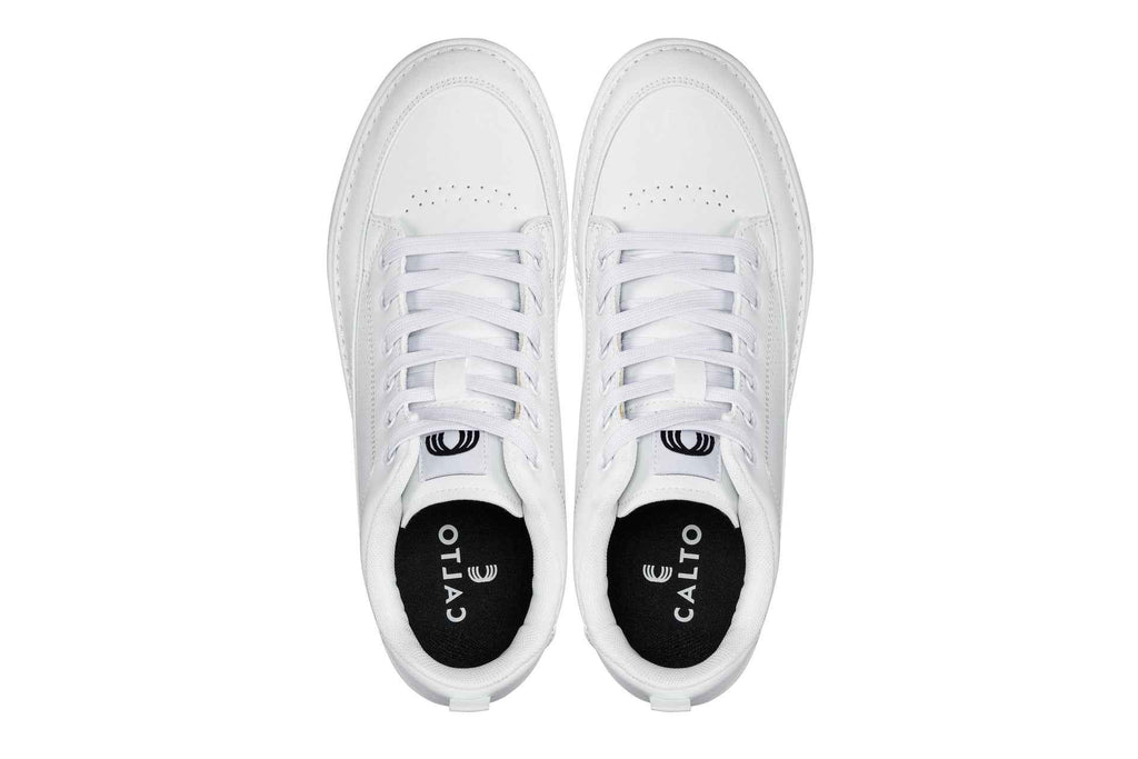 CALTO - Q272  - 2 Inches Taller (White & Gum Sole) -Elevated Leatherette Micro-Perforated Sneakers