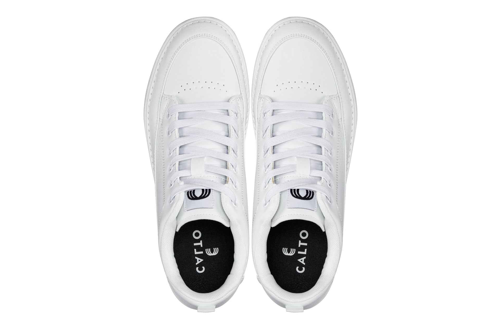 CALTO - Q272  - 2 Inches Taller (White & Gum Sole) -Elevated Leatherette Micro-Perforated Sneakers